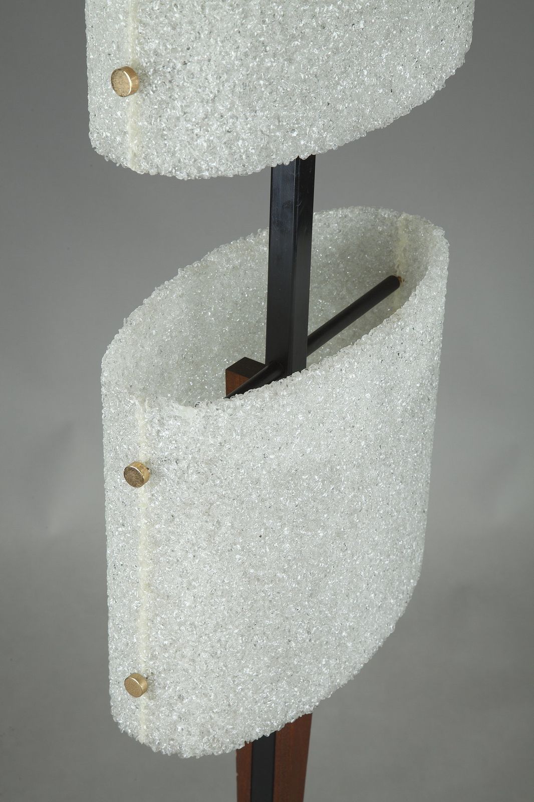 photo for sale Scandinavian Floor Lamp In Black Lacquered Steel And Teak With Two Granite Perspex Diffusers