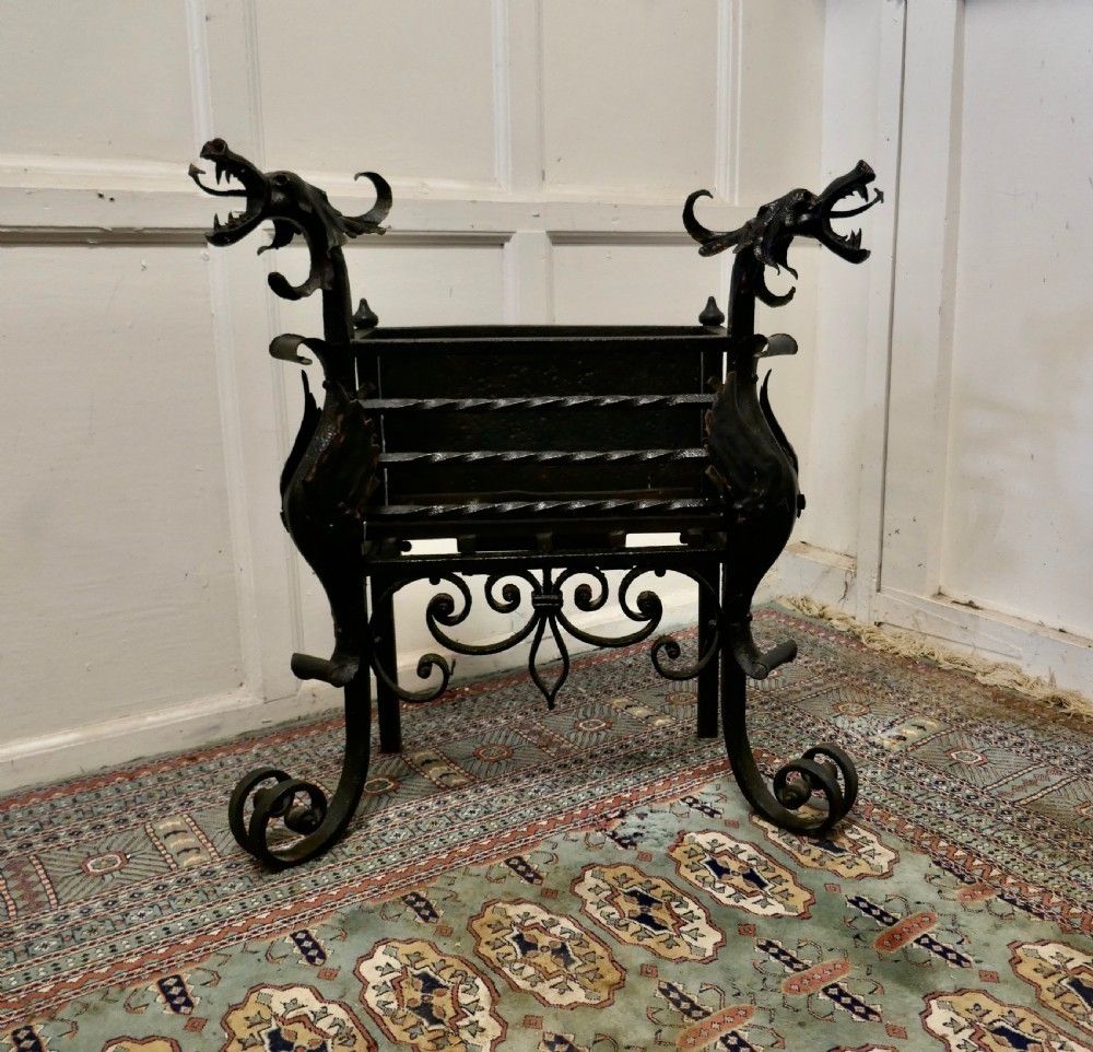 Gothic Style Free Standing Tall Fire Basket, Grate For Inglenook