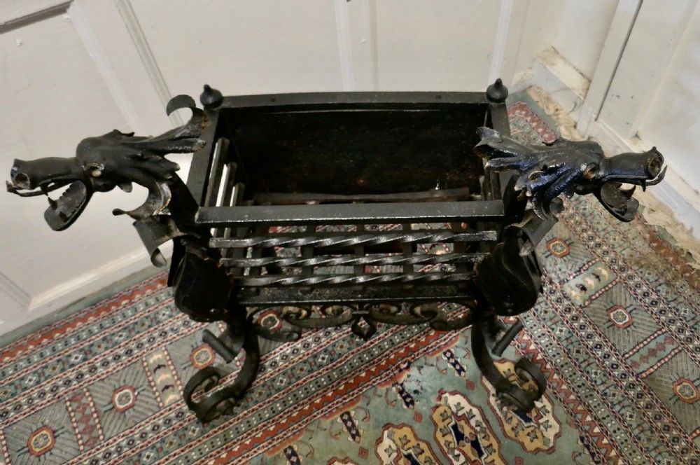 Gothic Style Free Standing Tall Fire Basket, Grate For Inglenook photo vintage