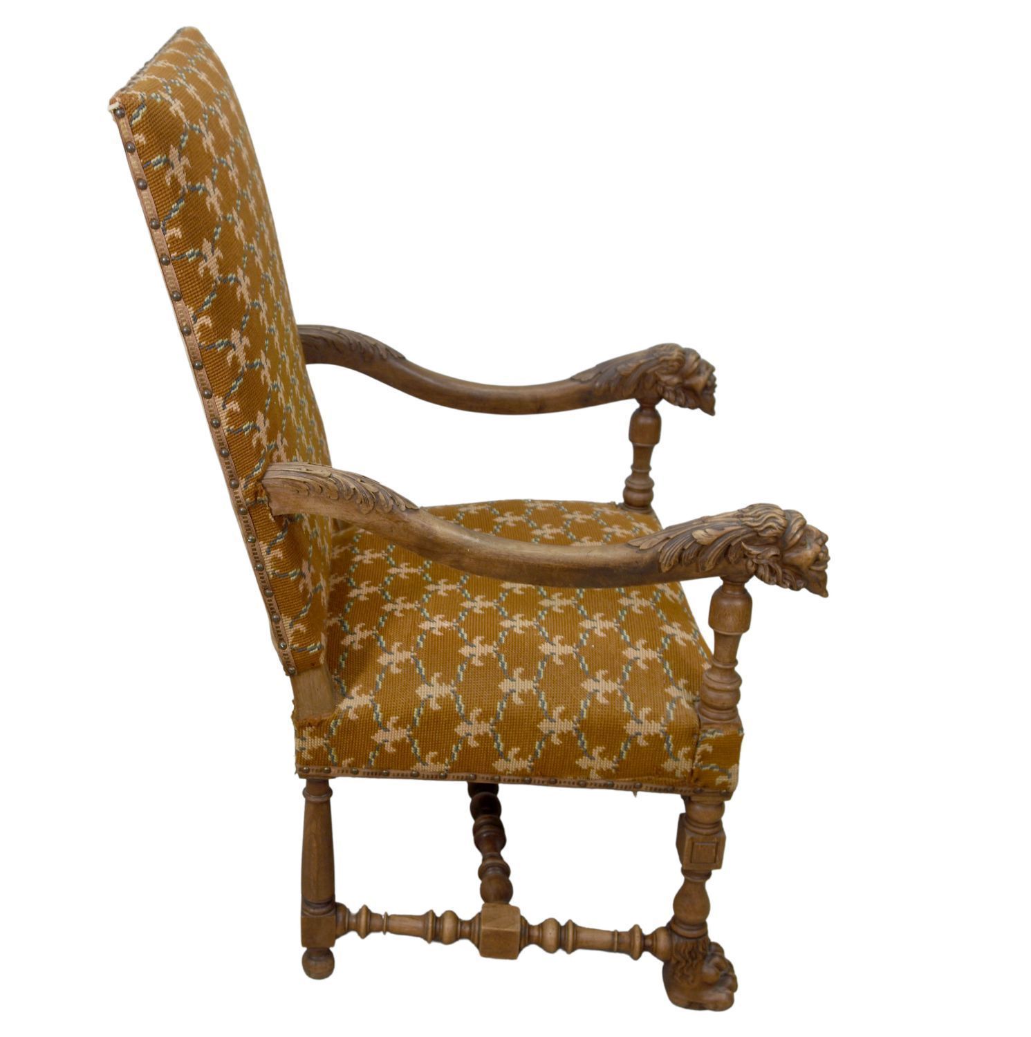Renaissance Style Walnut Armchairs With Devils Heads photo for sale
