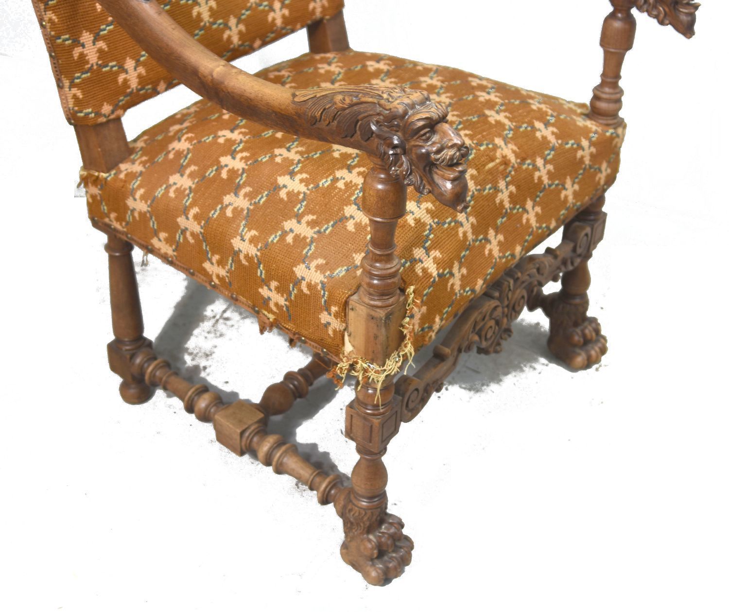 Renaissance Style Walnut Armchairs With Devils Heads photo Furniture