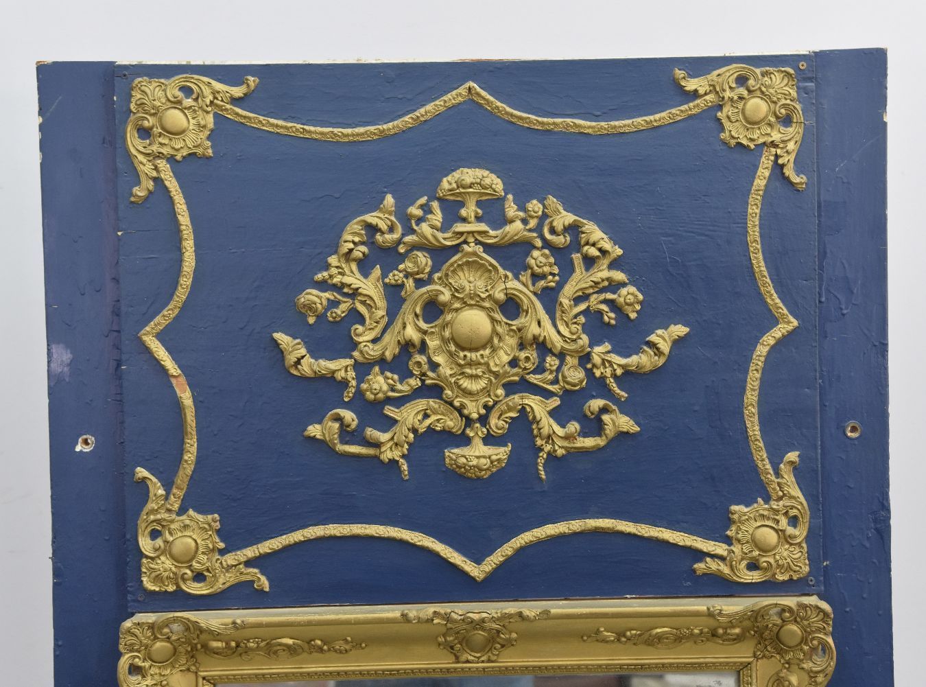Louis XVI Style 19th Century Trumeau In Wood And Royal Blue Lacquered Stucco photo furniture