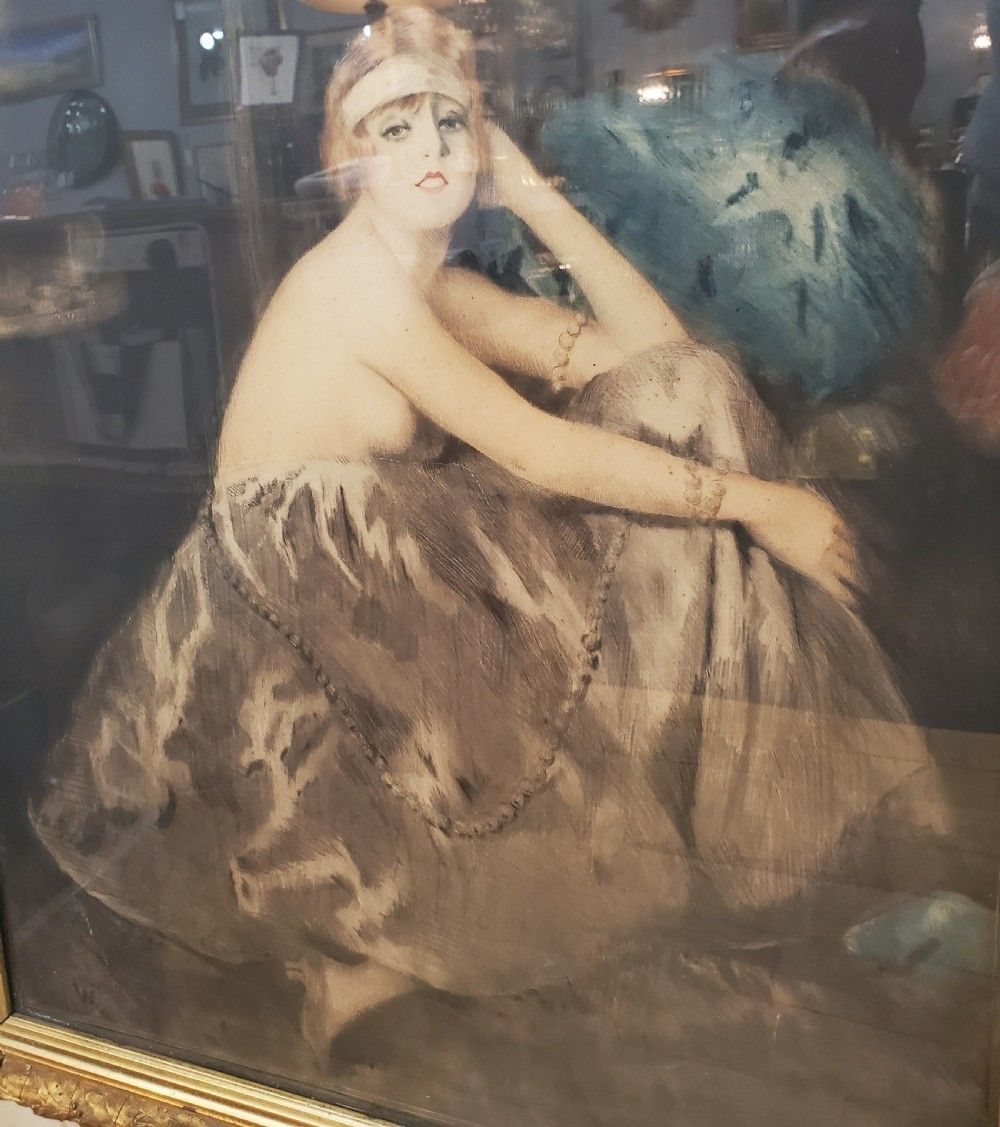 Large Framed Art Deco Print C1930 photo for sale