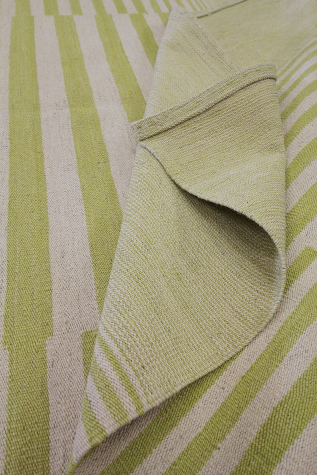 Handmade Modern Striped Rug, Green Yellow Scandinavian Kilim 150x197cm photo vintage