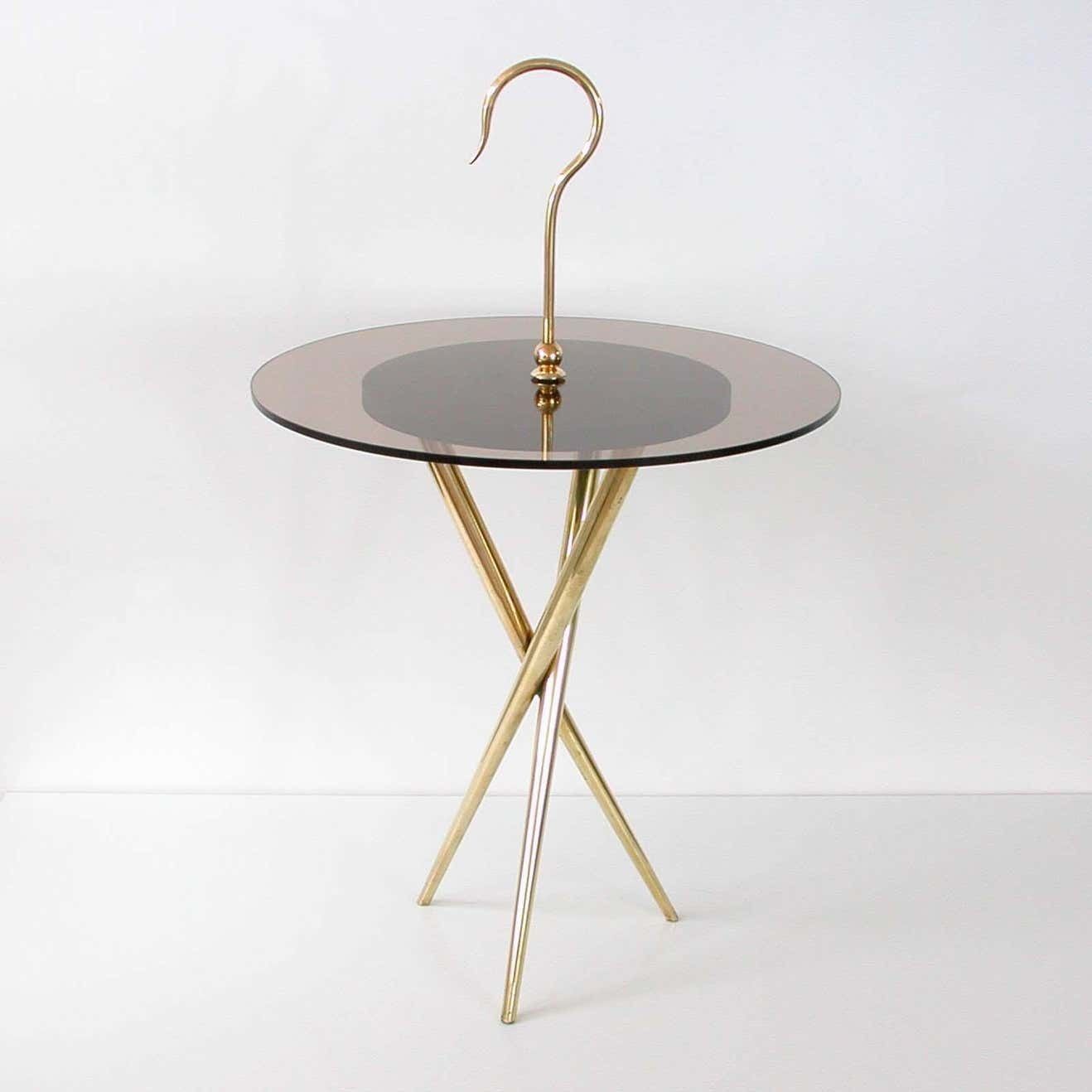 Italian Midcentury Brass And Tinted Glass Occasional Table, 1950s photo furniture