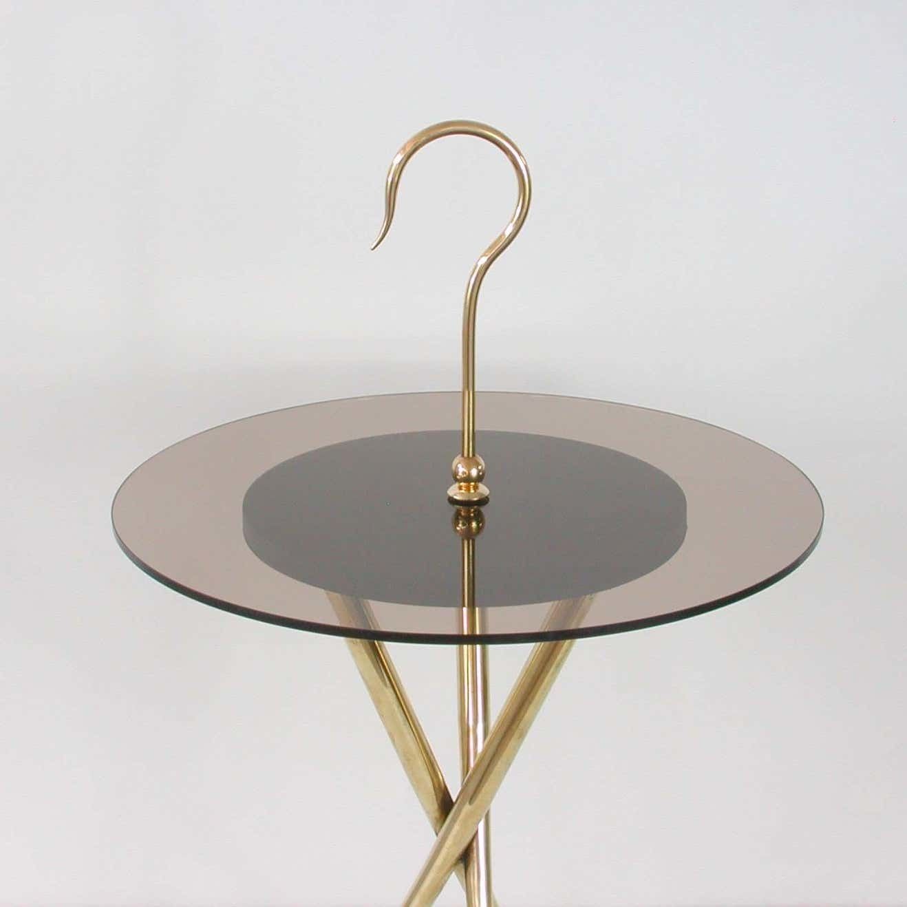 Italian Midcentury Brass And Tinted Glass Occasional Table, 1950s photo for sale