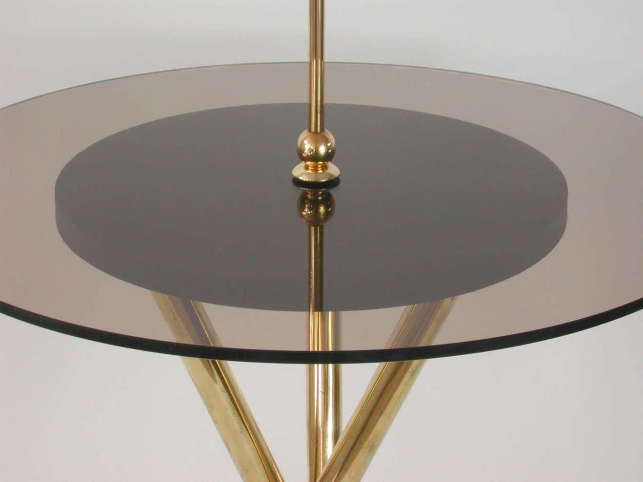 Italian Midcentury Brass And Tinted Glass Occasional Table, 1950s photo Furniture