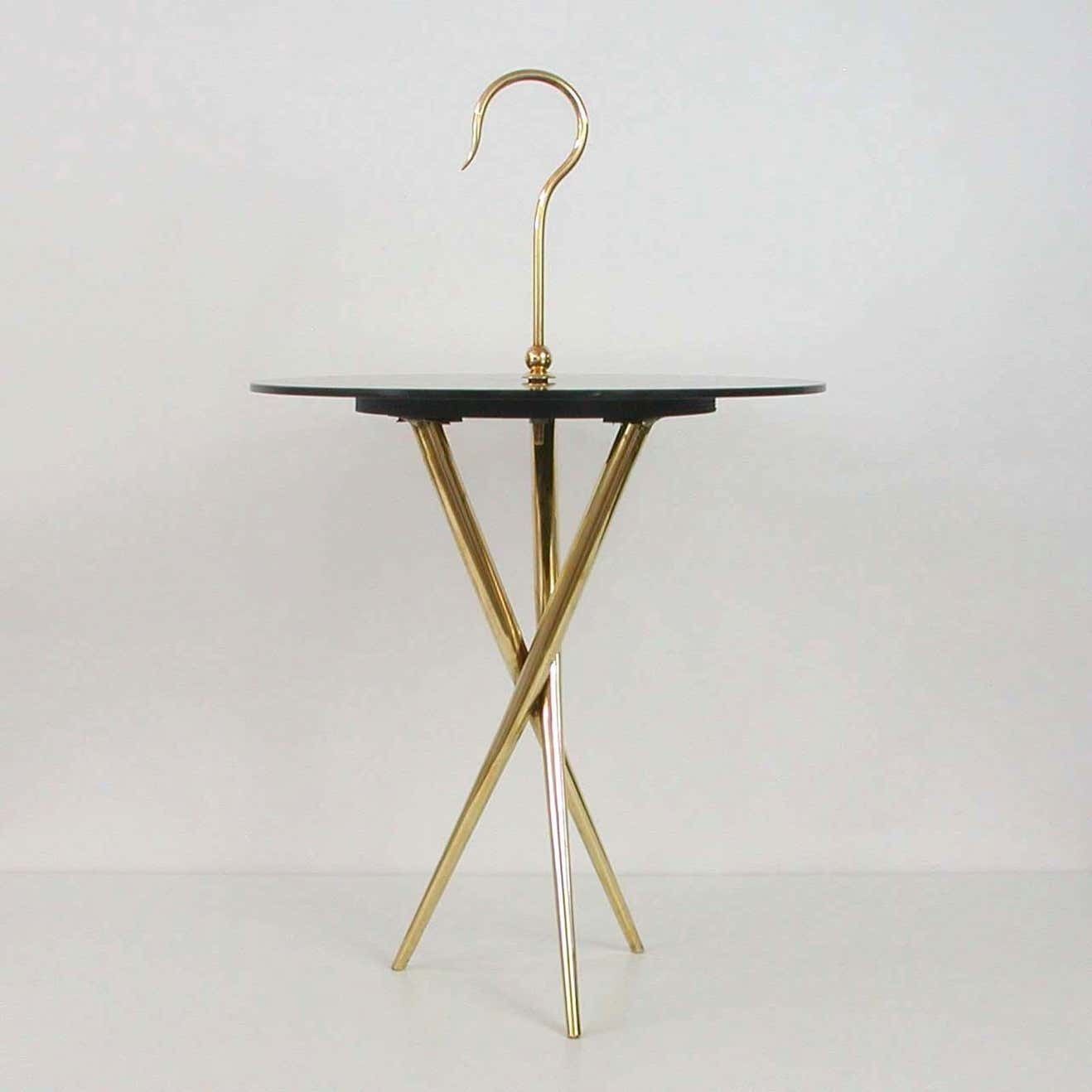 Italian Midcentury Brass And Tinted Glass Occasional Table, 1950s photo vintage