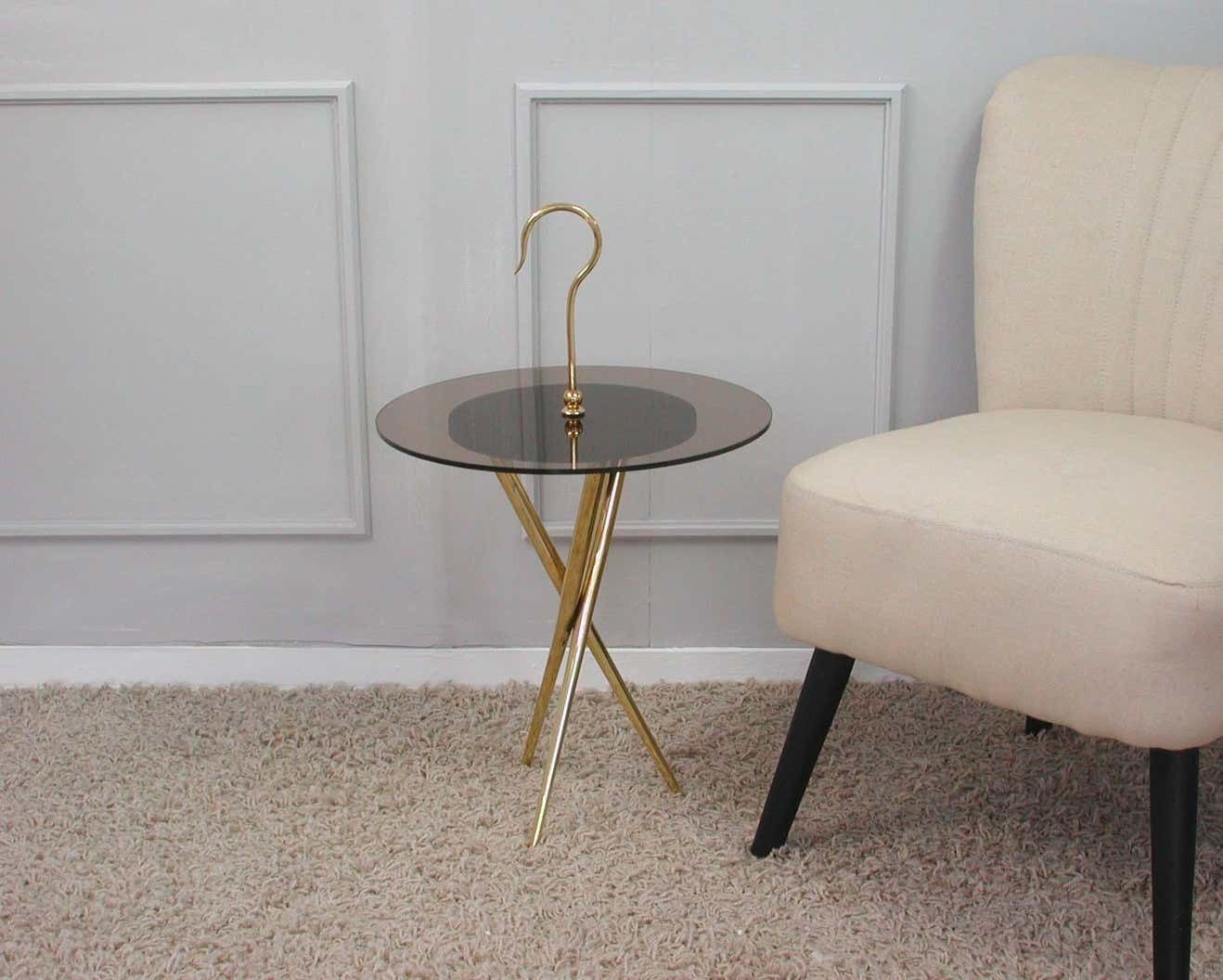 Furniture Italian Midcentury Brass And Tinted Glass Occasional Table, 1950s photo