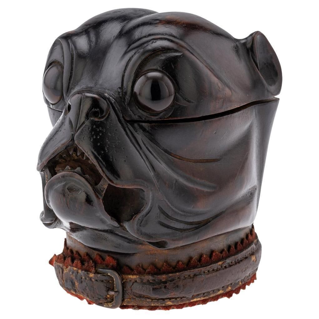 19th Century Victorian Lignum Vitae Bulldog Inkwell