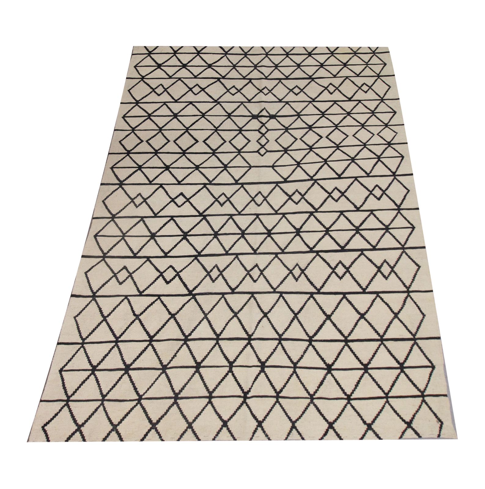 Scandinavian Rug Style Handmade Kilim Cream Black Geometric Wool Carpet  233x178cm photo vinterior