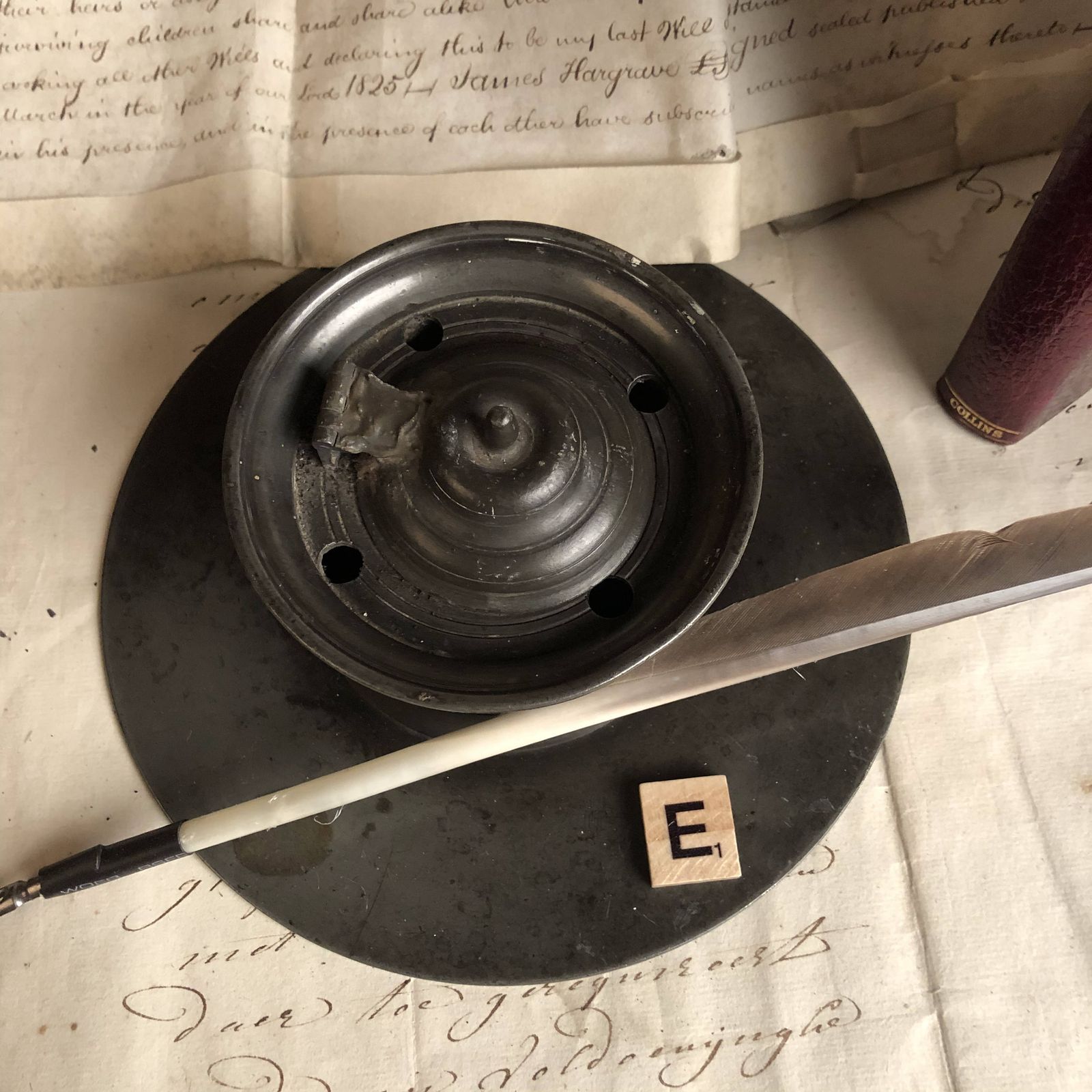 Early Victorian Pewter Desk Inkwell photo furniture