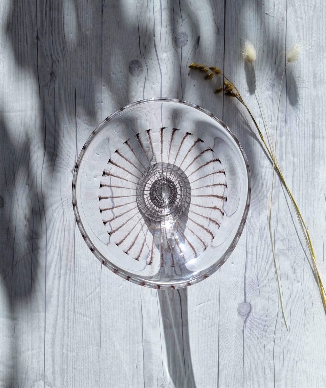 photo furniture Vicke Lindstrand For Kosta Glasbruk (Kosta Boda), Kanterelli Form, Striped Footed Dish, 1950s, Rare