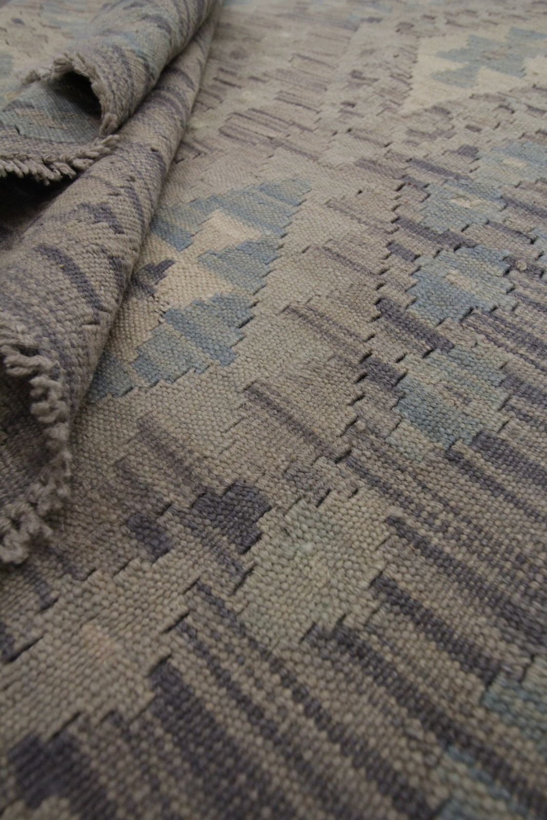 New Traditional Geometric Kilim Bold Handmade Beige Blue Area Rug  124x182cm photo vinterior