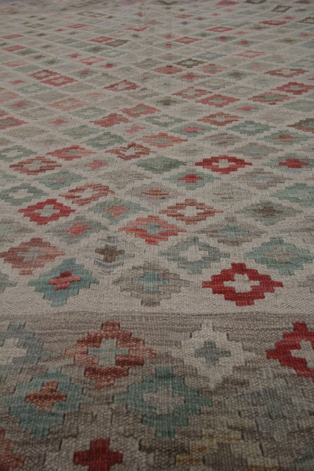 Handmade Geometric Flatwoven Kilim Traditional Afghan Beige Wool Area Rug  168x193cm photo Textiles