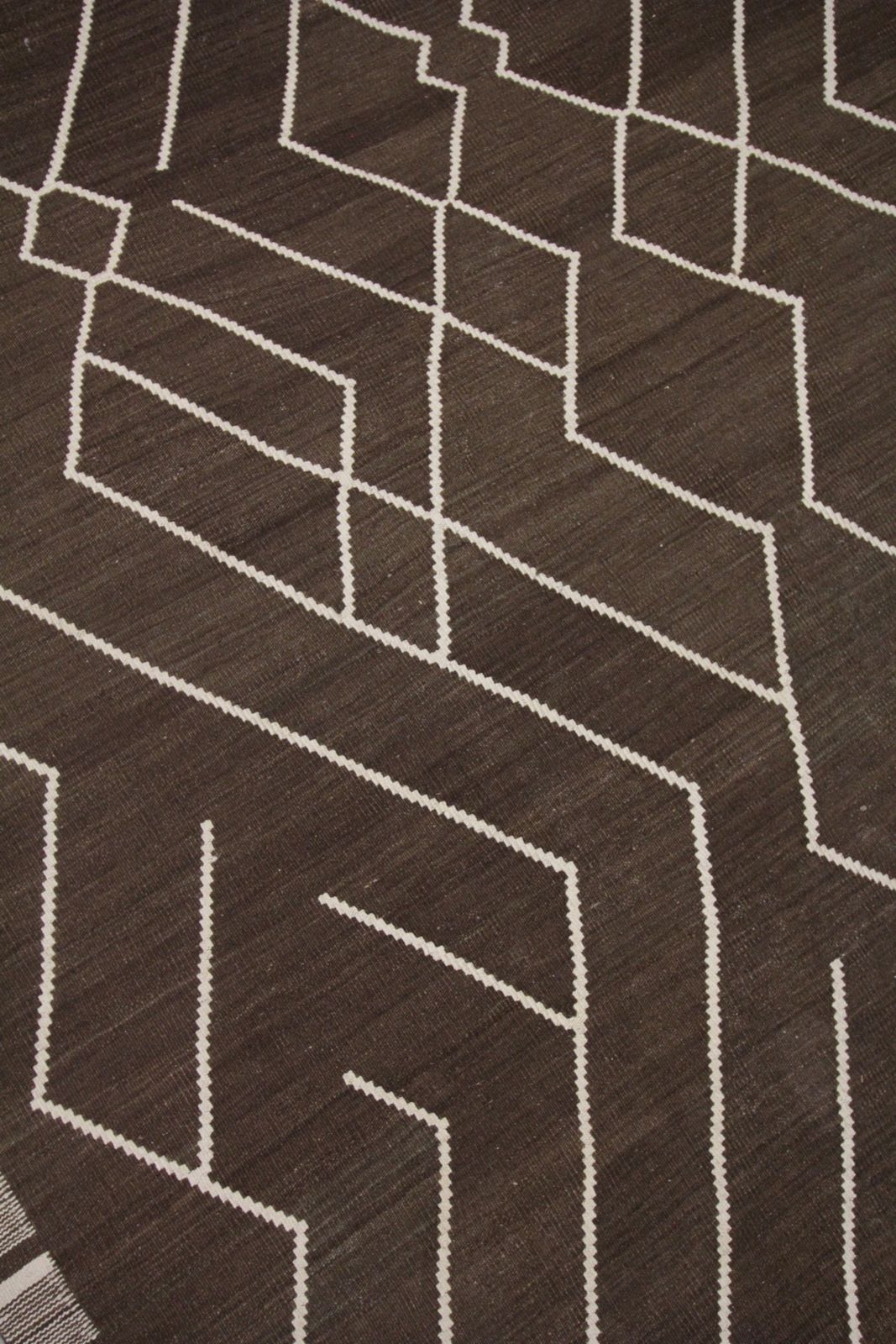 Brown Scandinavian Style Flat Woven Kilim Contemporary Handwoven Wool Area Rug  218x301cm photo for sale