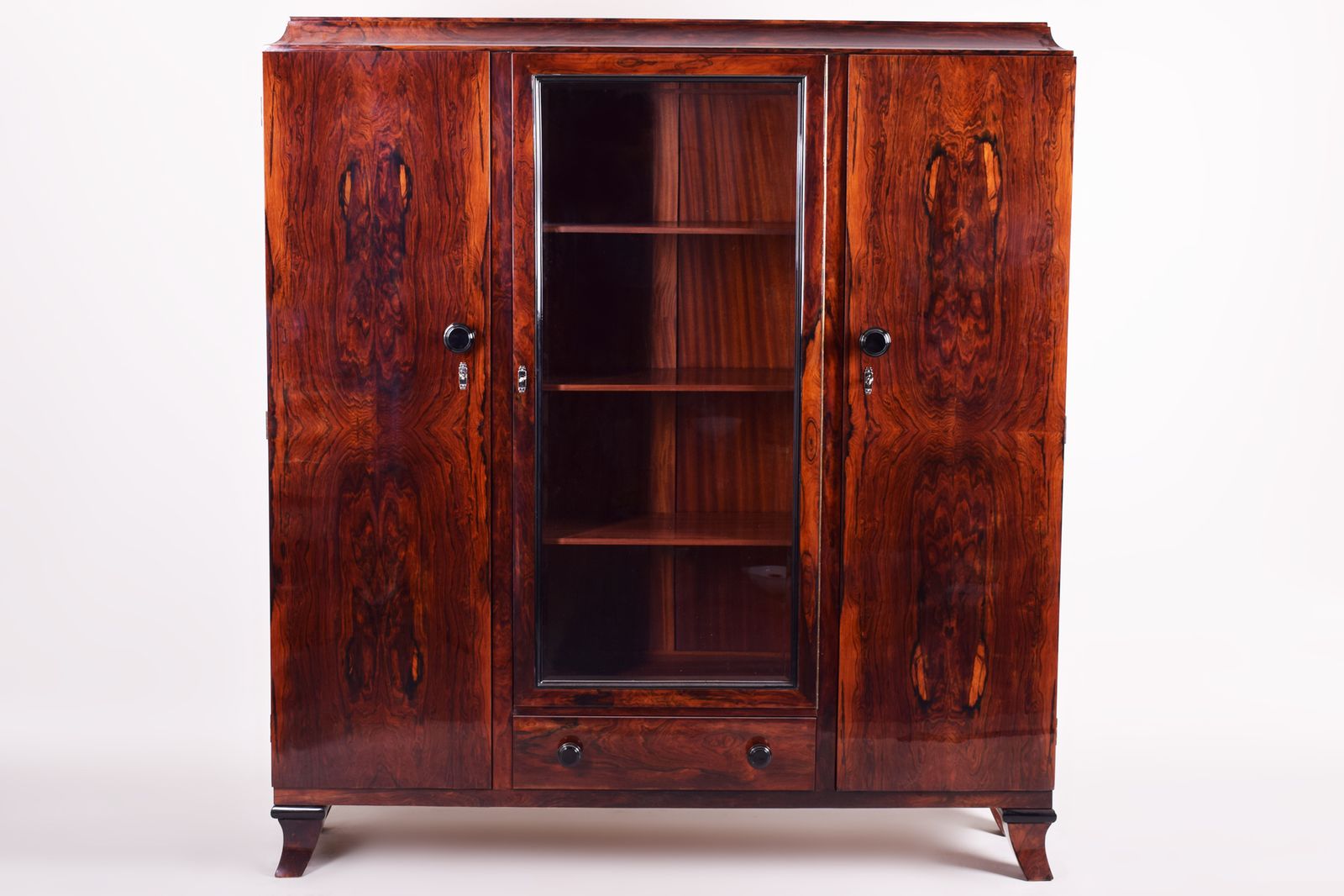 Cocobolo Cabinet, Restored To High Gloss Made In France By Jules Leleu, Art Deco.