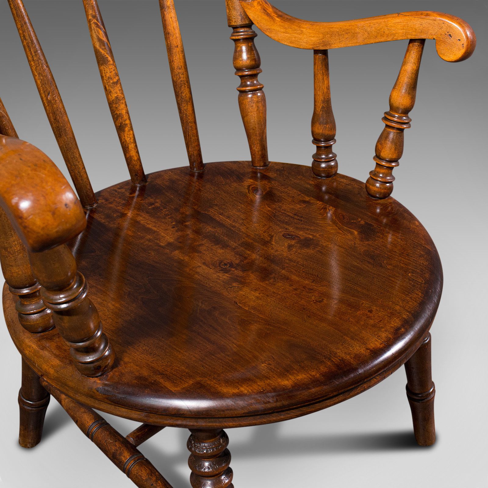 photo for sale Antique Fireside Elbow Chair, English, Beech, Occasional Seat, C.1890