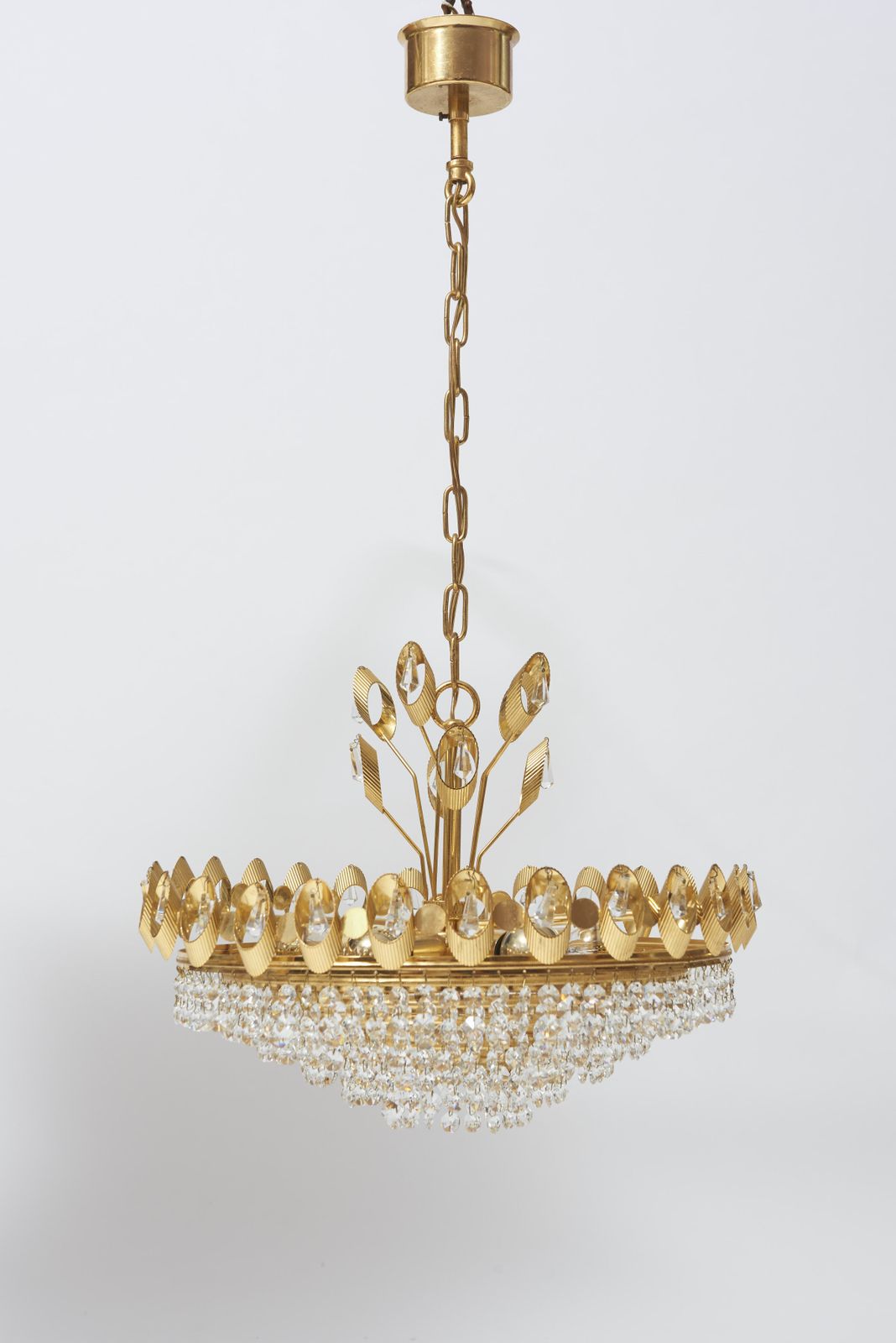 Elegant Chandelier With Crystals On Brass Structure Designed By Palme & Walter For Palwa, Germany, 1960s. photo furniture
