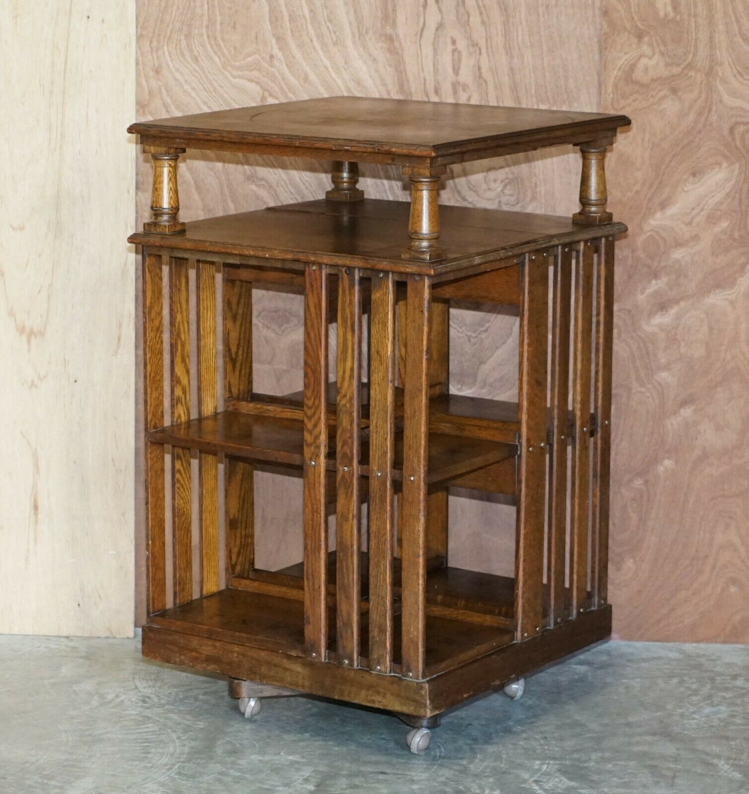 Very Large Circa 1880 Antique Victorian English Oak Revolving Bookcase Table