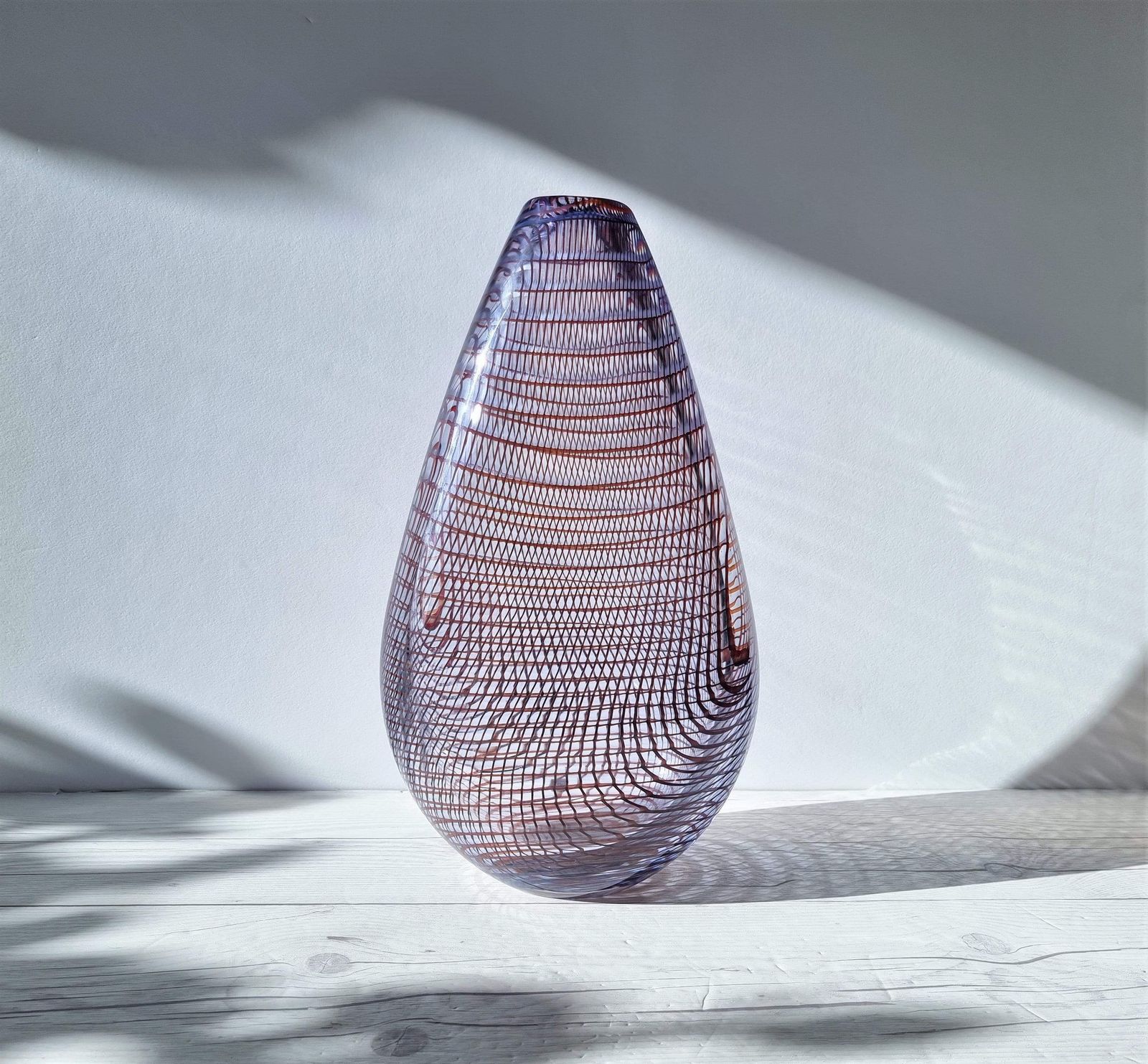 Kosta Boda In The Style Of Dreutler, Sculpted Optical Art Netted Teardrop Vase, Swedish, Rare