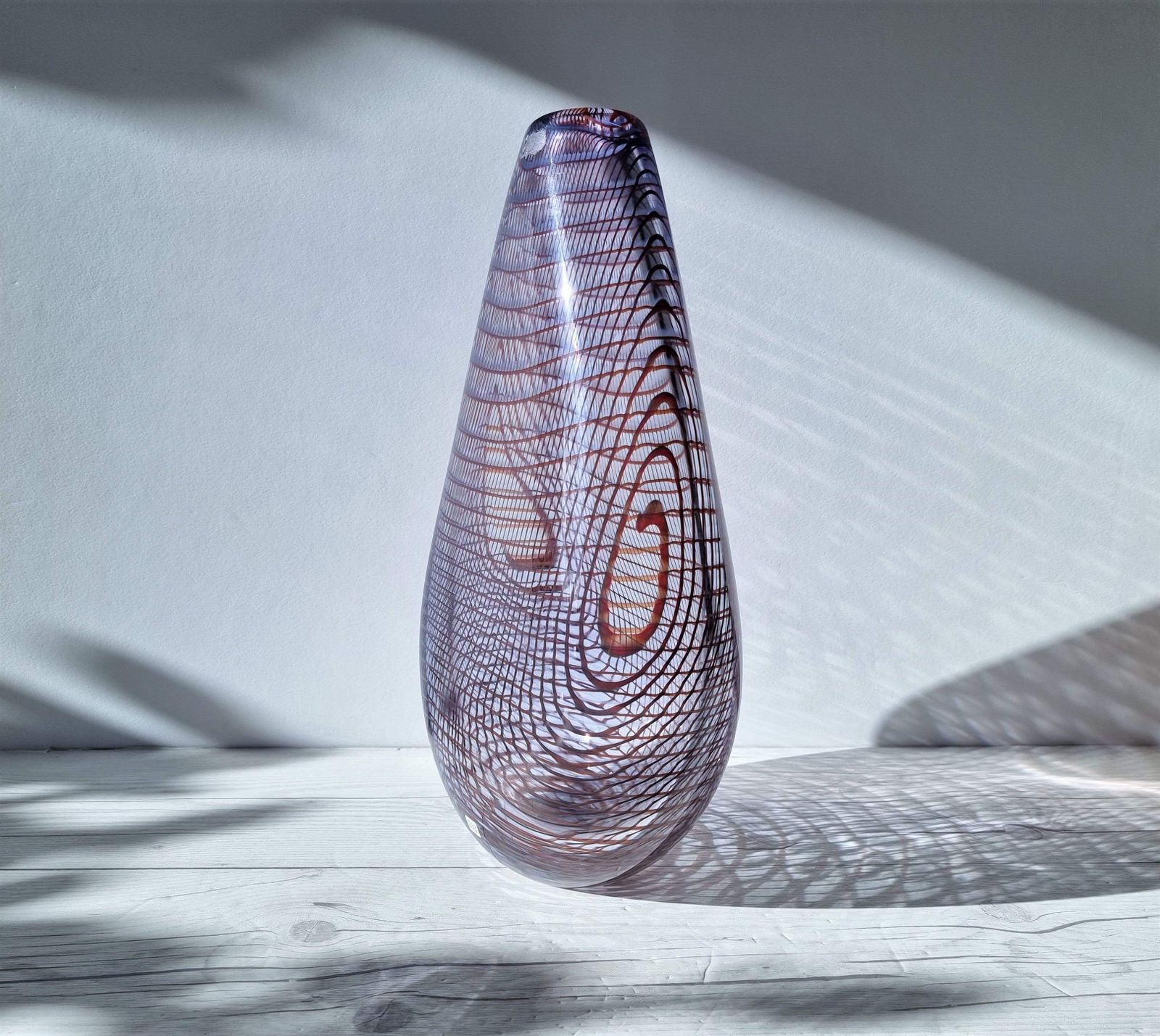 Kosta Boda In The Style Of Dreutler, Sculpted Optical Art Netted Teardrop Vase, Swedish, Rare photo Home Decor