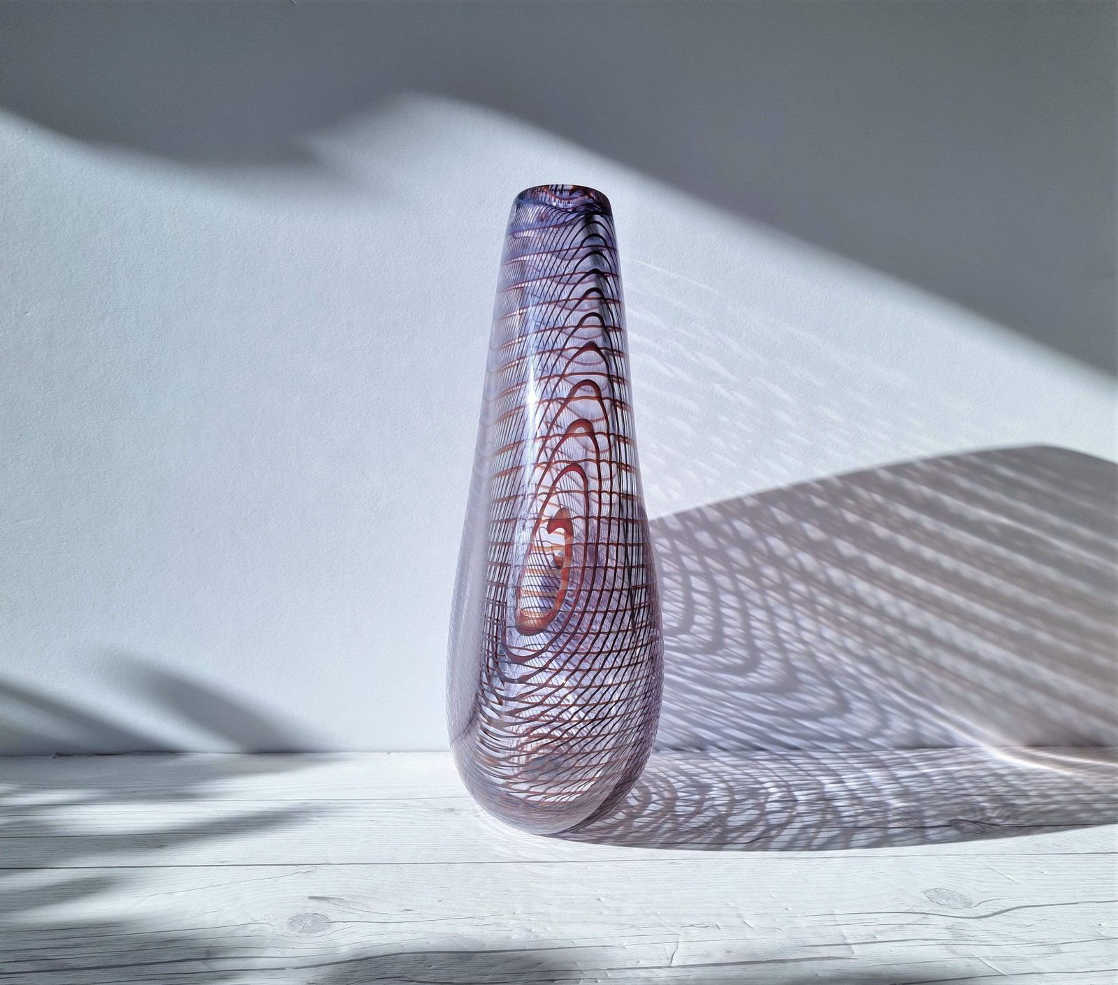 Kosta Boda In The Style Of Dreutler, Sculpted Optical Art Netted Teardrop Vase, Swedish, Rare photo vintage
