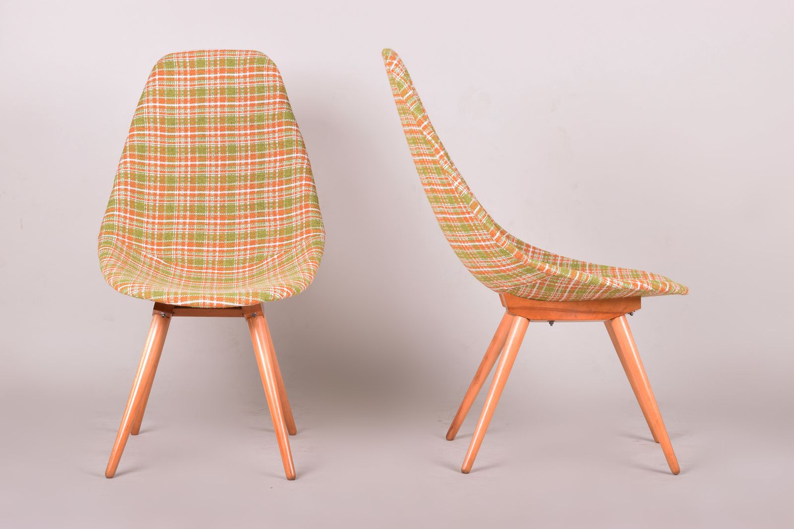 Restored Pair Of Czech Midcentury Chairs, 1950 1960, Made Out Of Beech & Fabric, Designed By Miroslav Navratil photo vinterior