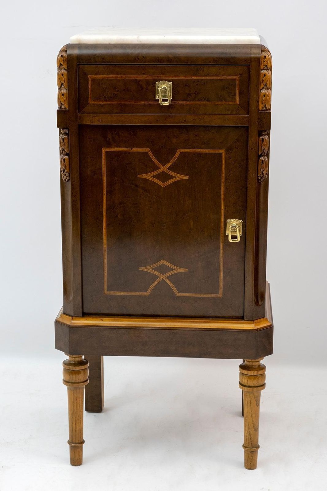 Pair Of Liberty Italian Thuja Briar And Pink Portugal Marble Bedside Tables, 20s photo vinterior