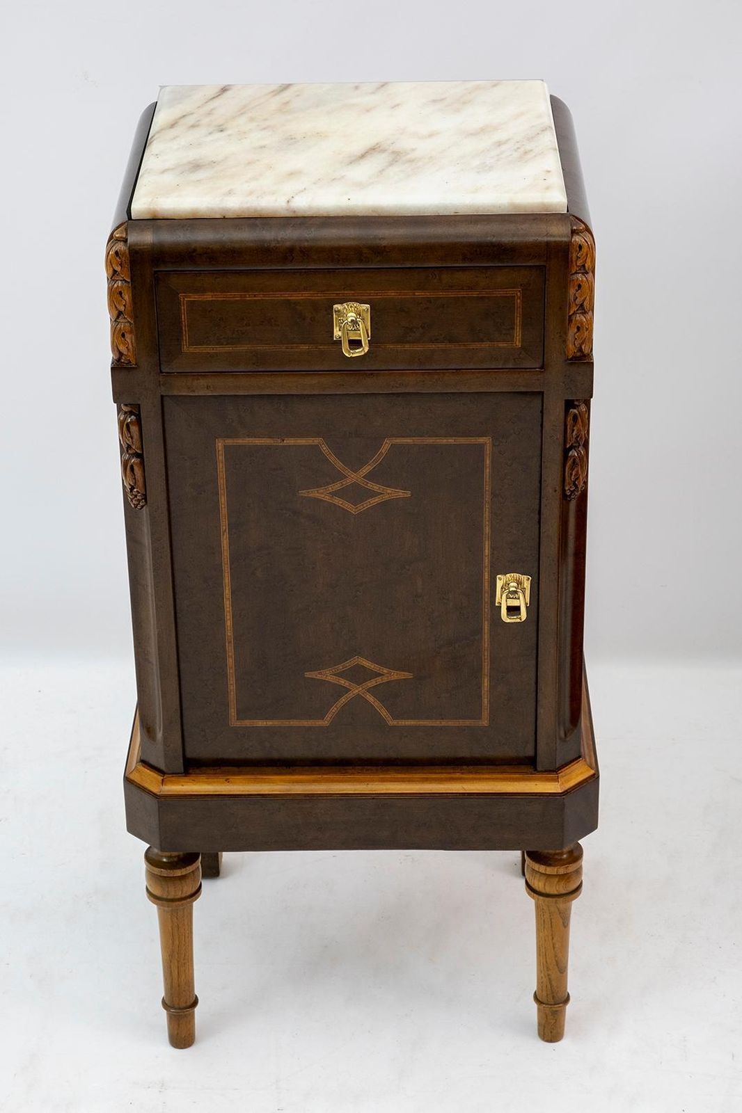 Pair Of Liberty Italian Thuja Briar And Pink Portugal Marble Bedside Tables, 20s photo buy