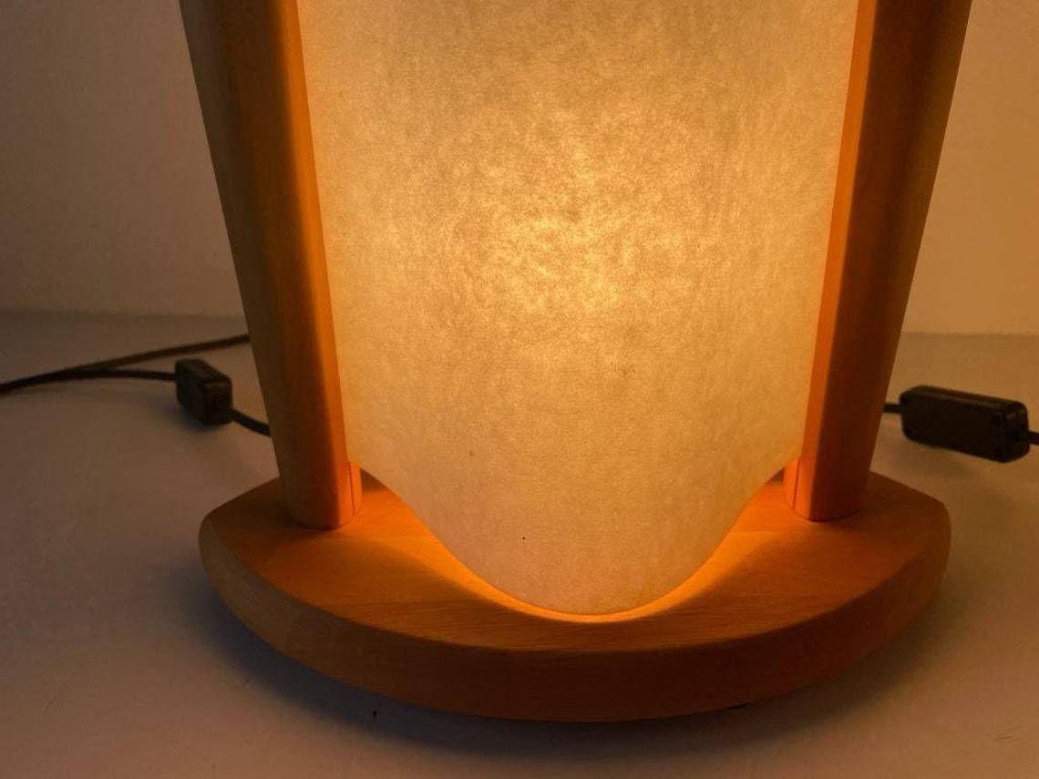 Plastic Paper And Wood Frame Pair Of Table Lamps By Domus 1980s Italy photo buy