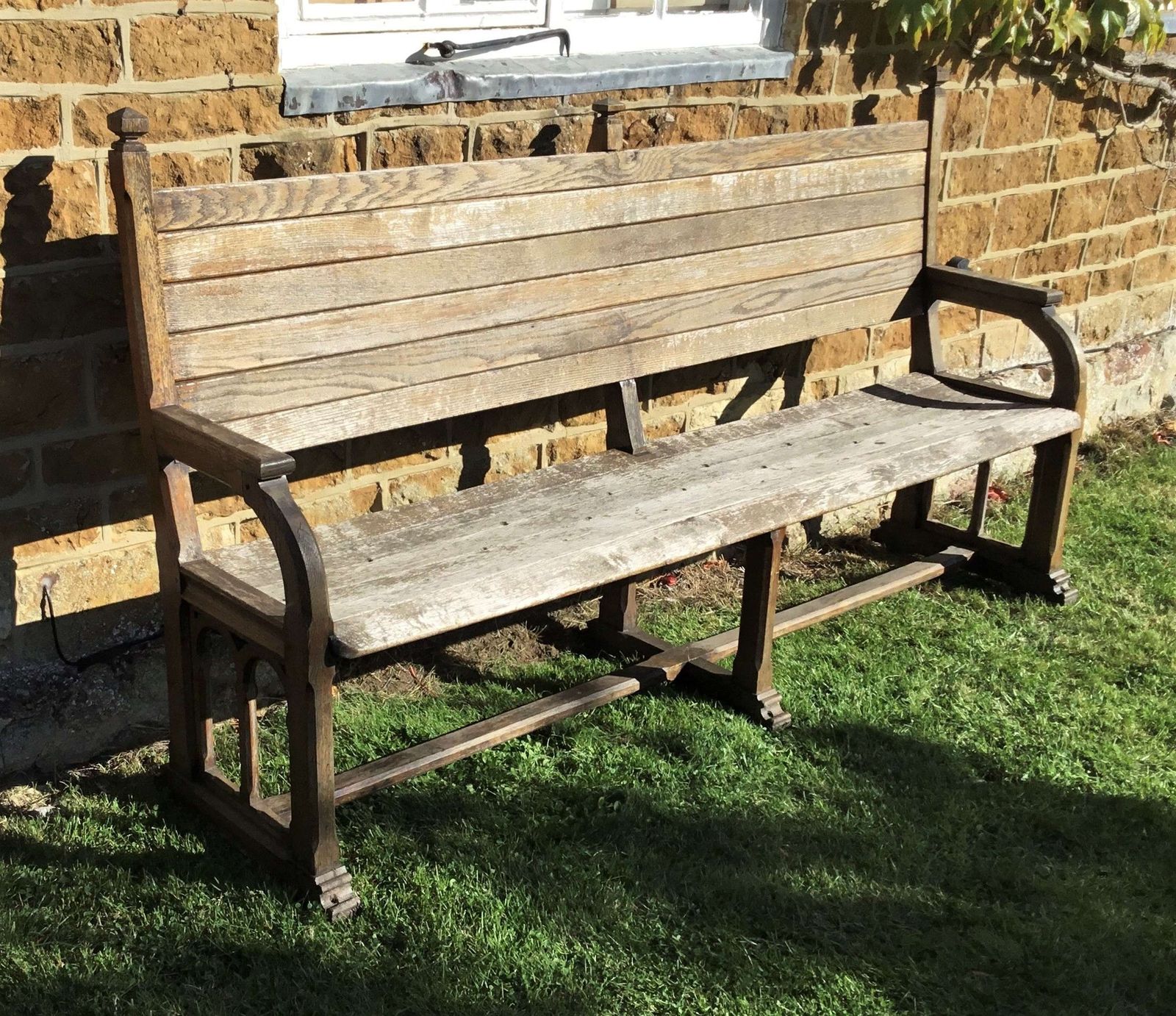 19th Oak Orangery Bench / Garden Seat photo vintage