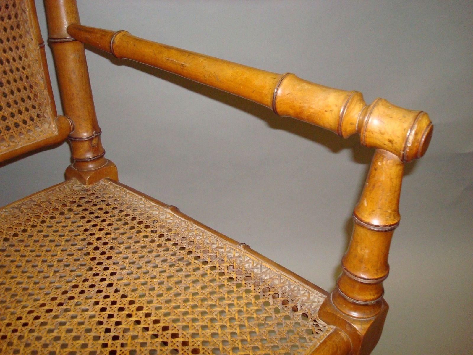 photo furniture C19th Cherrywood Faux Bamboo Settee
