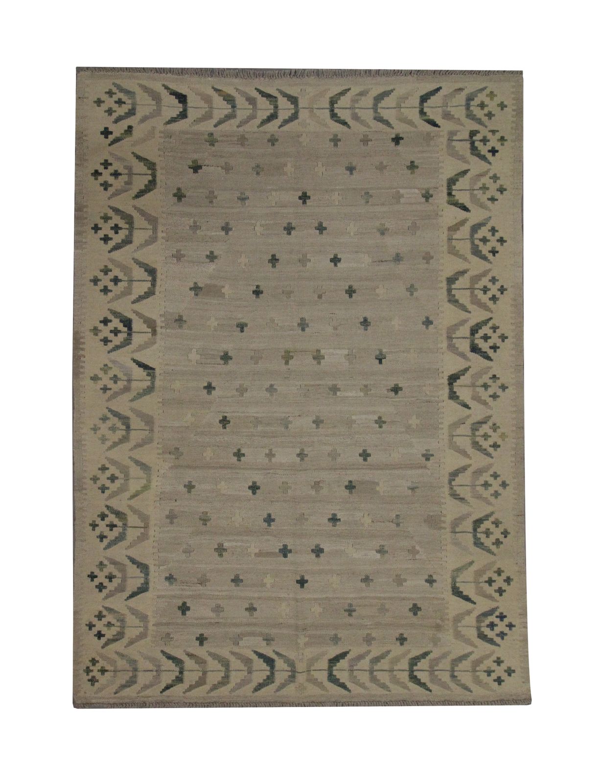 New Traditional Beige Wool Kilim Handmade Flat Woven Area Rug  124x170cm