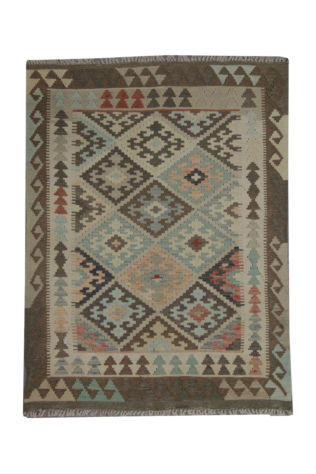 Traditional Wool Kilim Handmade Geometric Afghan Area Rug  104x141cm
