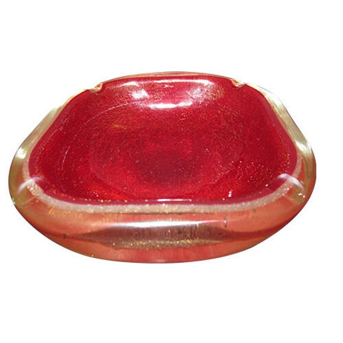Barbini Seguso Murano, Red Gold Flecks Sommerso Italian Art Glass Bowl Vintage photo furniture