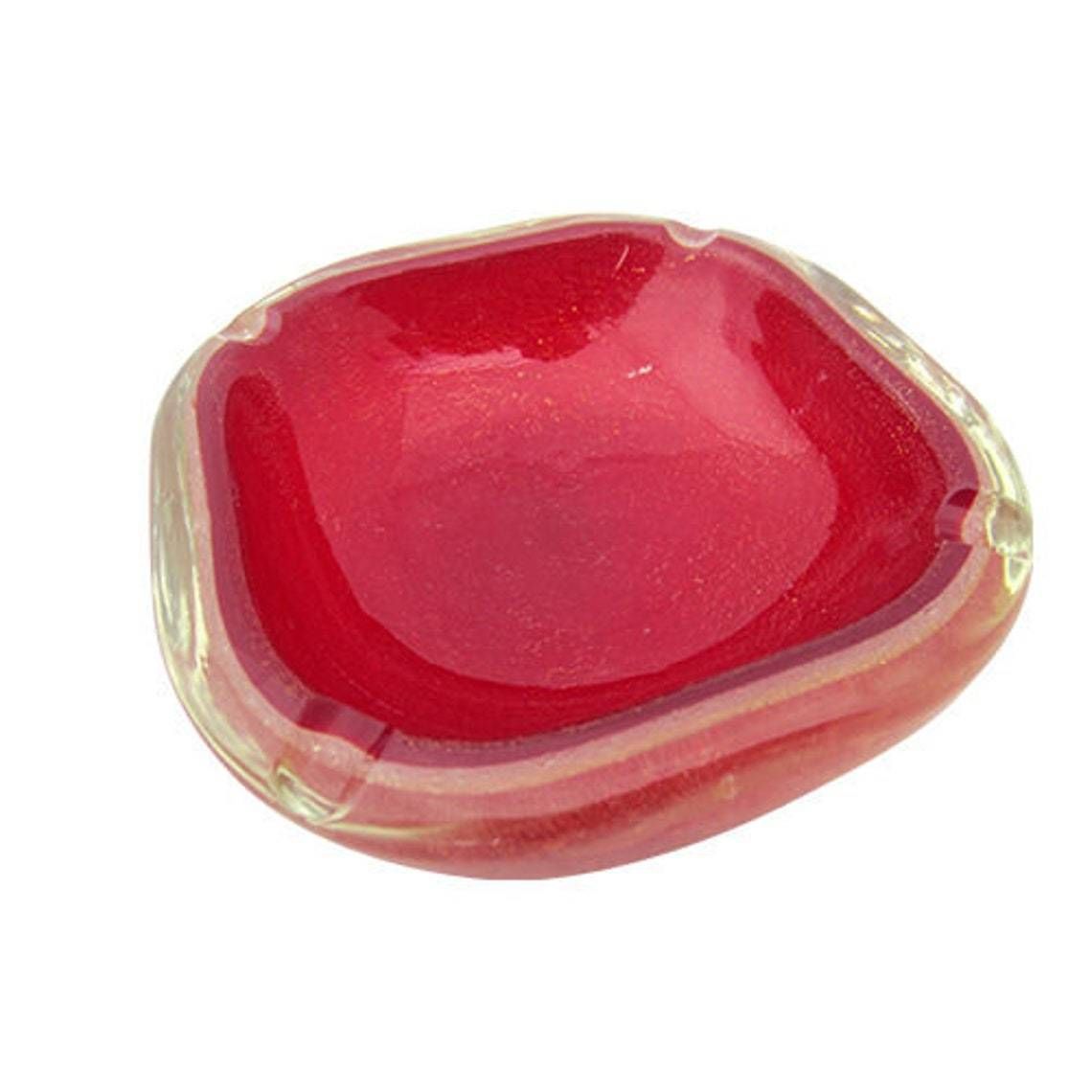 Barbini Seguso Murano, Red Gold Flecks Sommerso Italian Art Glass Bowl Vintage photo vinterior