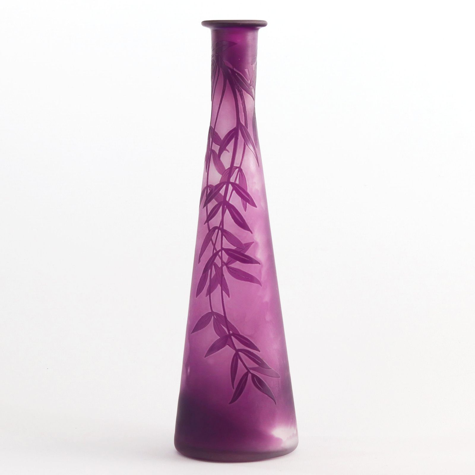 Tall French Art Nouveau Cameo Glass Art Vase By Cheval C1910