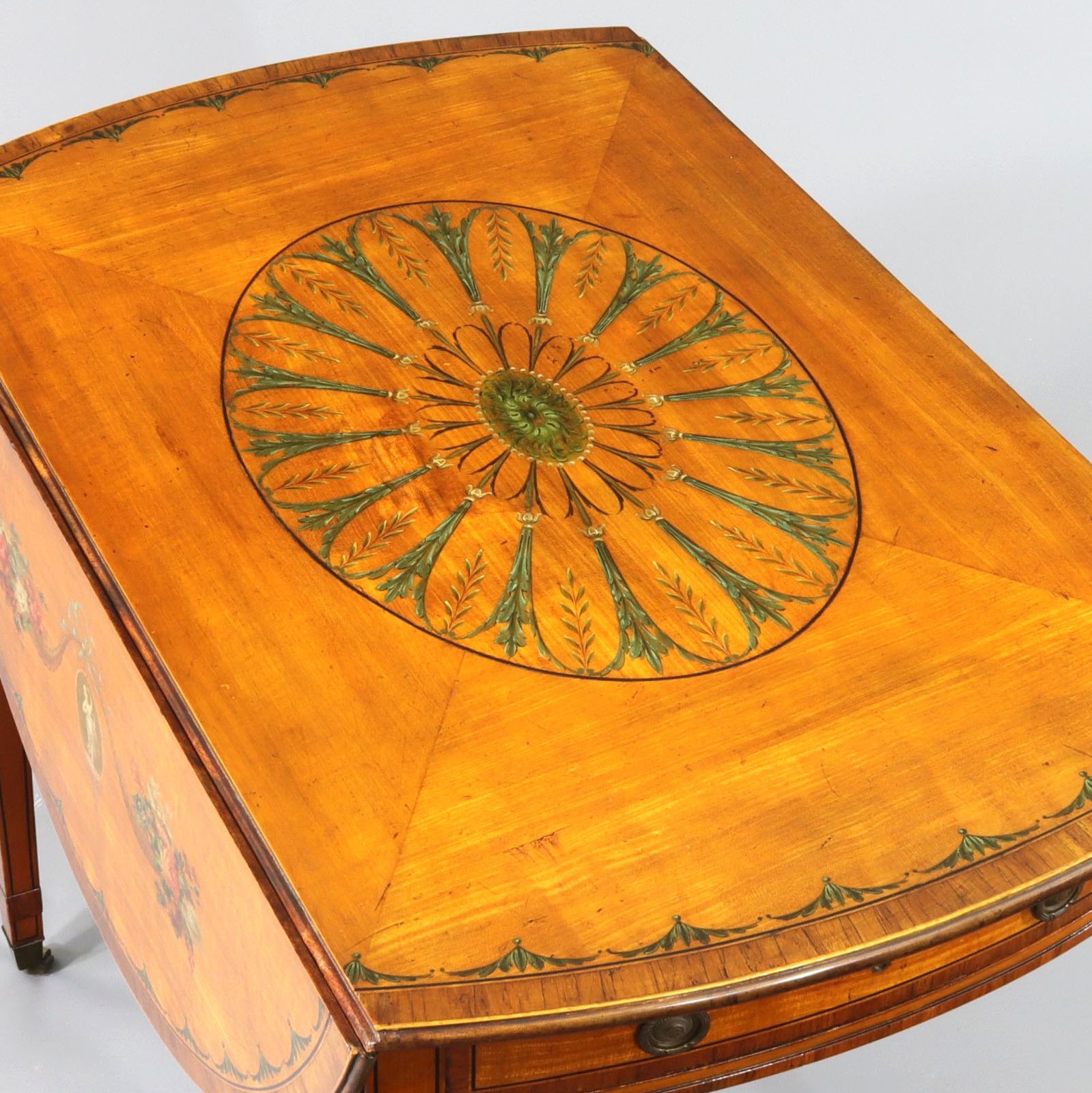 George III Satinwood And Kingwood Polychrome Painted Oval Pembroke Table C1790 photo furniture