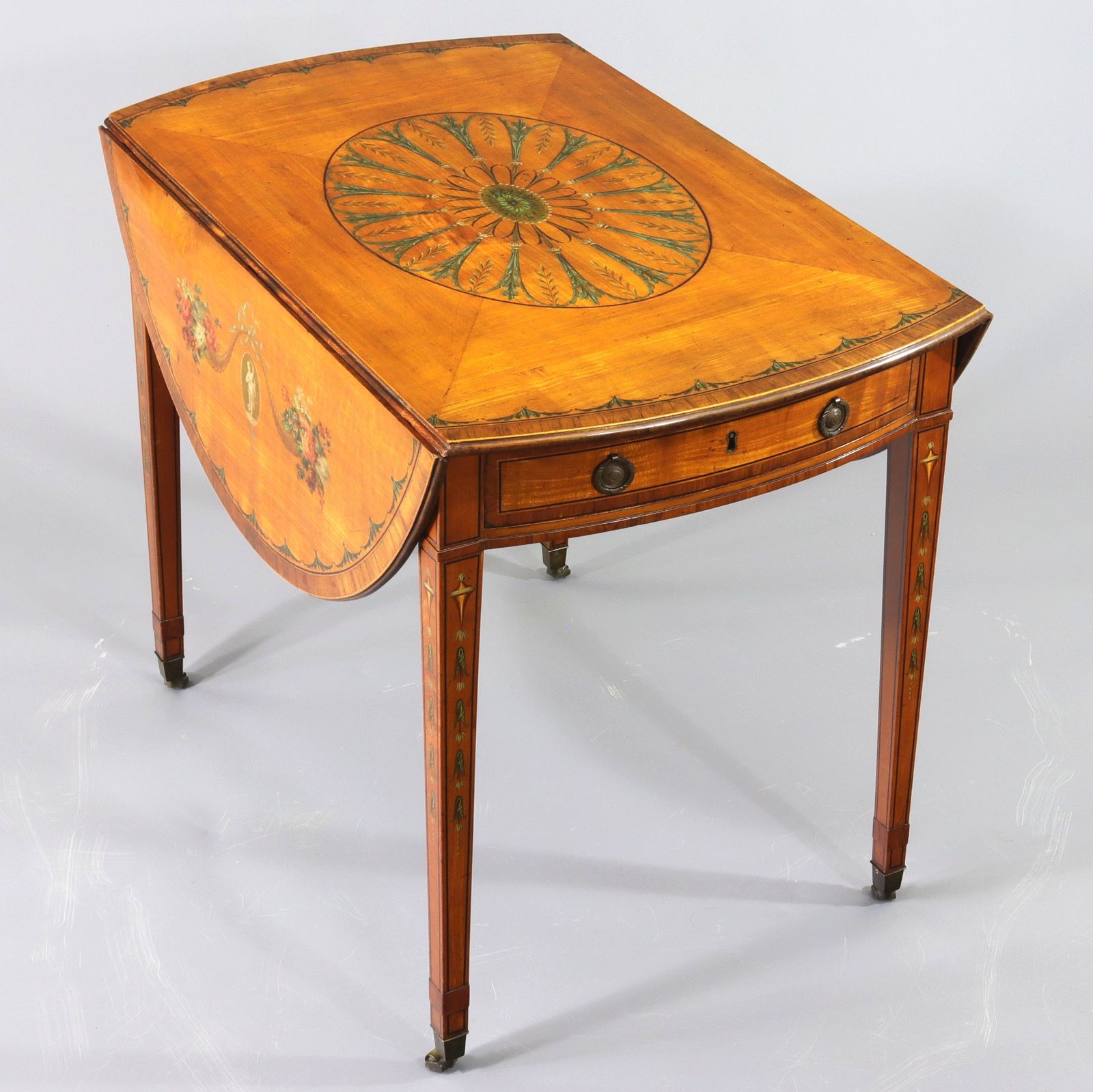 George III Satinwood And Kingwood Polychrome Painted Oval Pembroke Table C1790 photo for sale