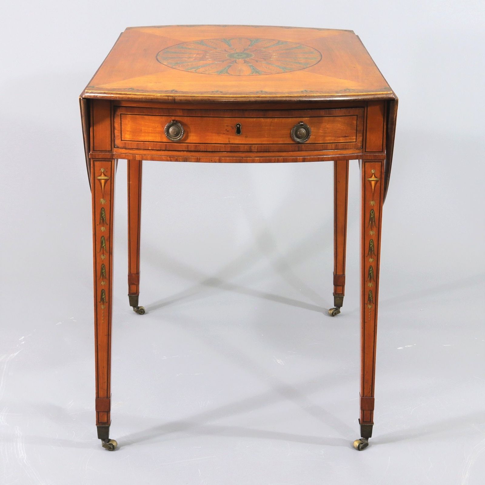 George III Satinwood And Kingwood Polychrome Painted Oval Pembroke Table C1790 photo Furniture