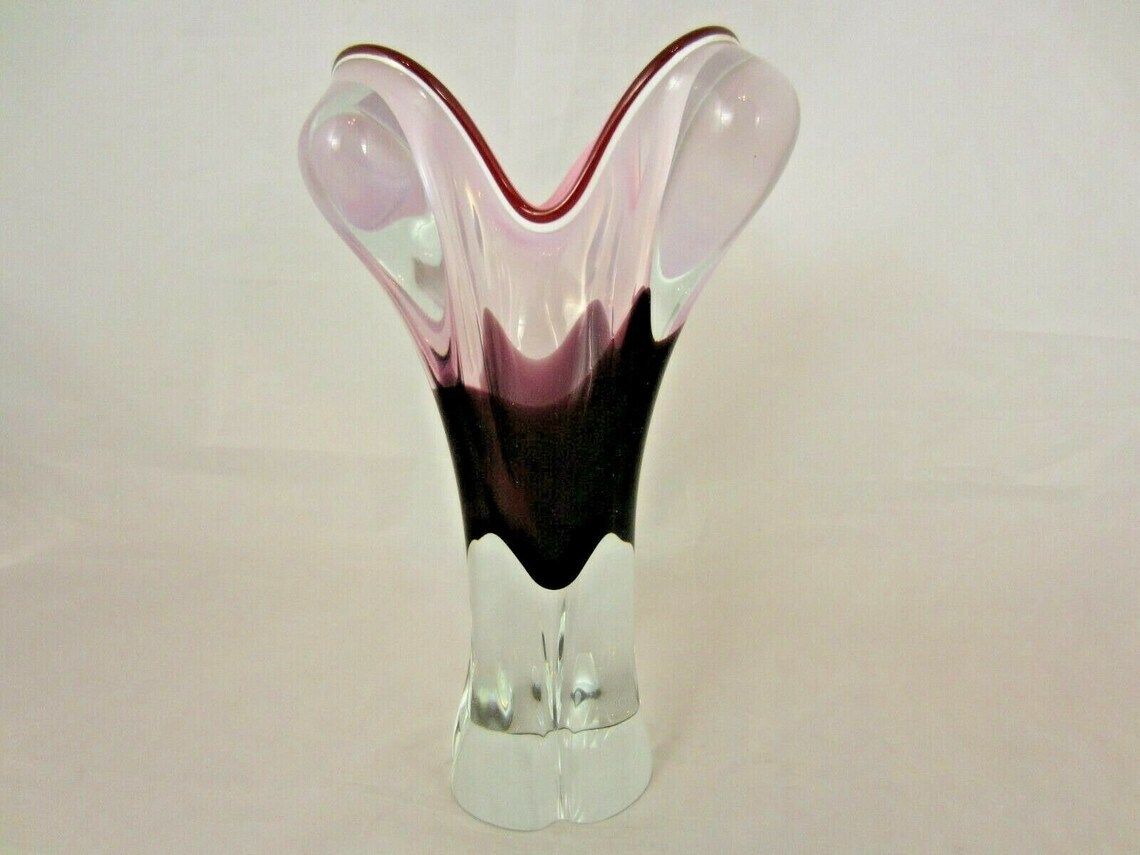 Czech Bohemia Sommerso Ice Cream Cone Glass Vase / Sculpture 70s