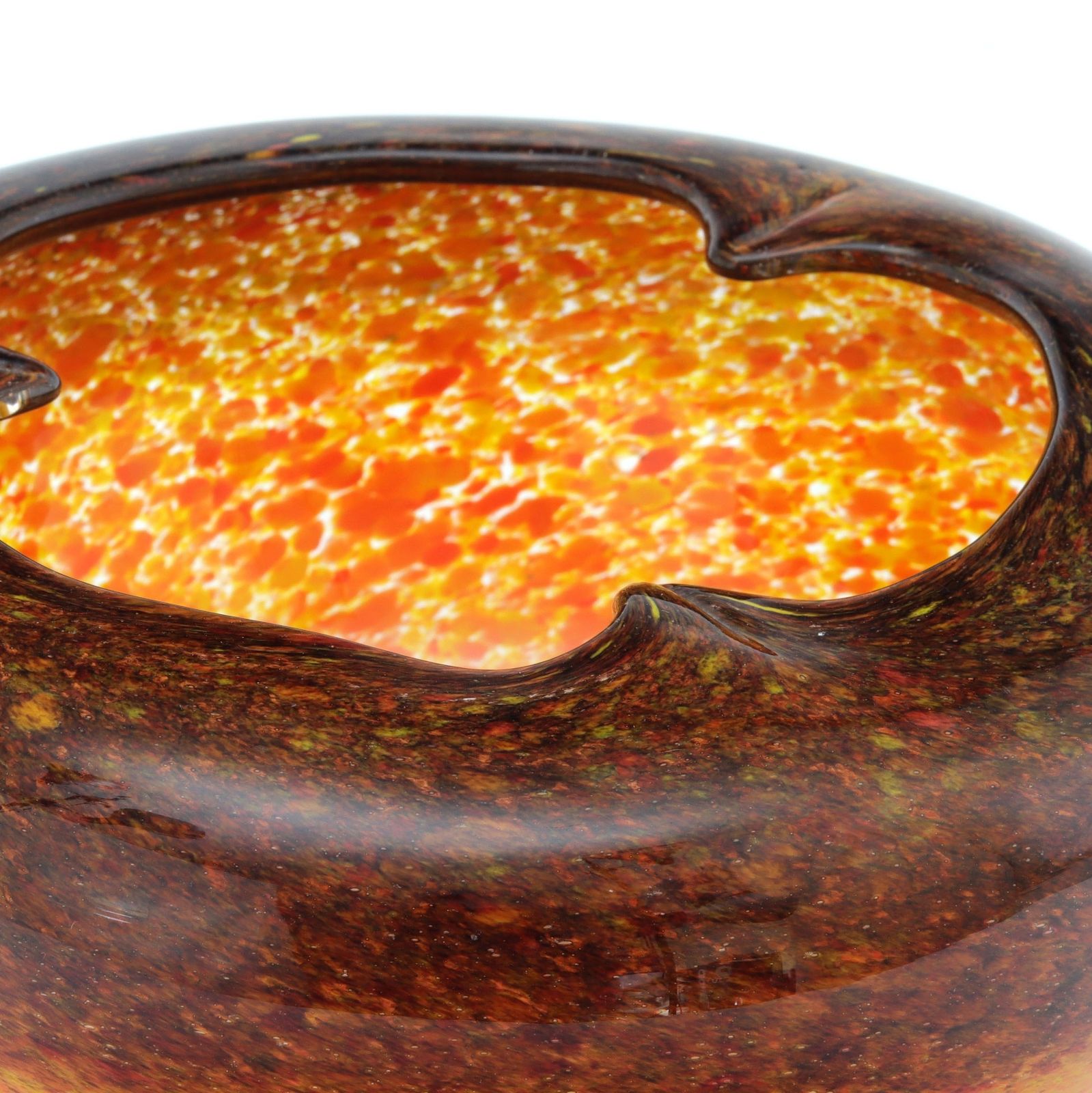 Monart Art Deco Orange And Bronze Glass Bowl With Trilobed Rim C1930s photo furniture