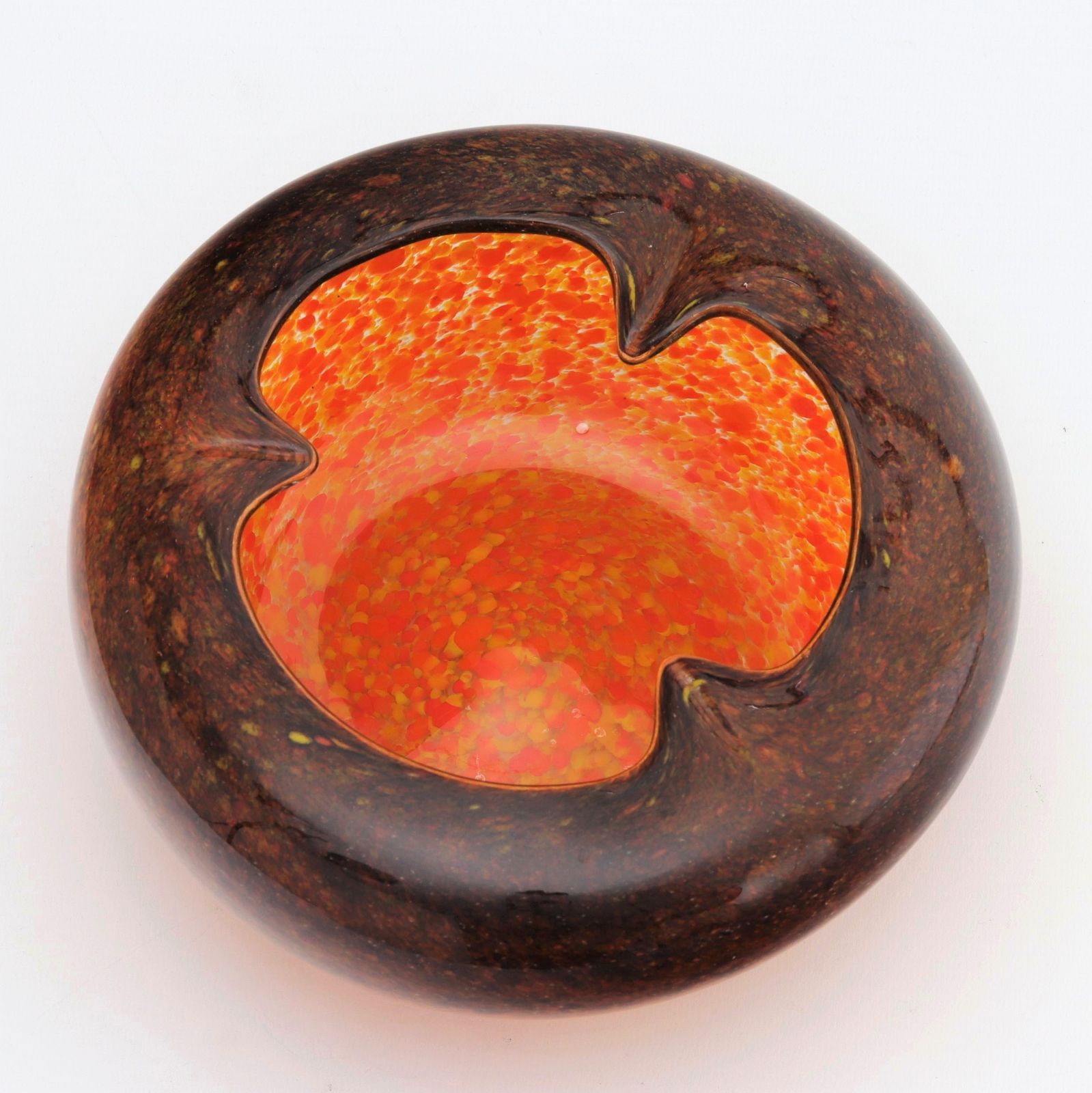 Monart Art Deco Orange And Bronze Glass Bowl With Trilobed Rim C1930s photo 290.0