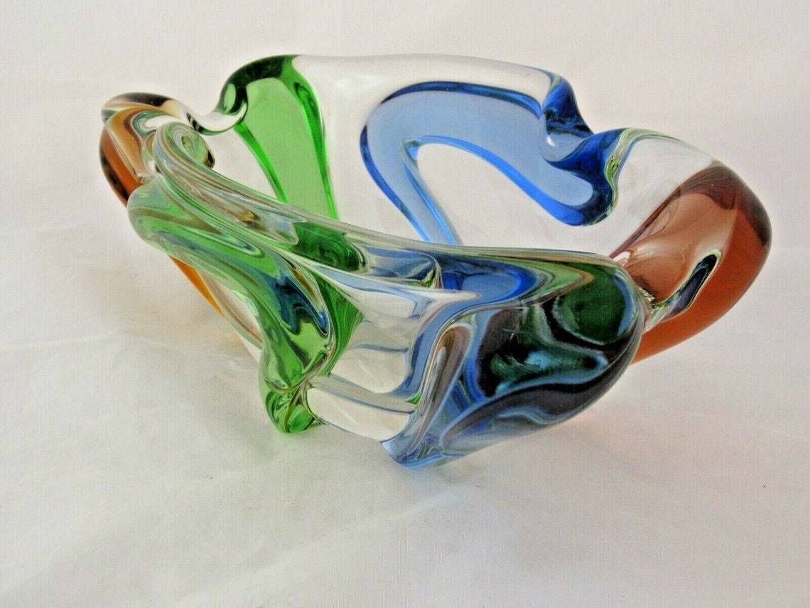 Huge Czech Bohemian Mstisov Rhapsody Glass Bowl Frantisek Zemek Xxl Rare 2.6kg photo Home Decor