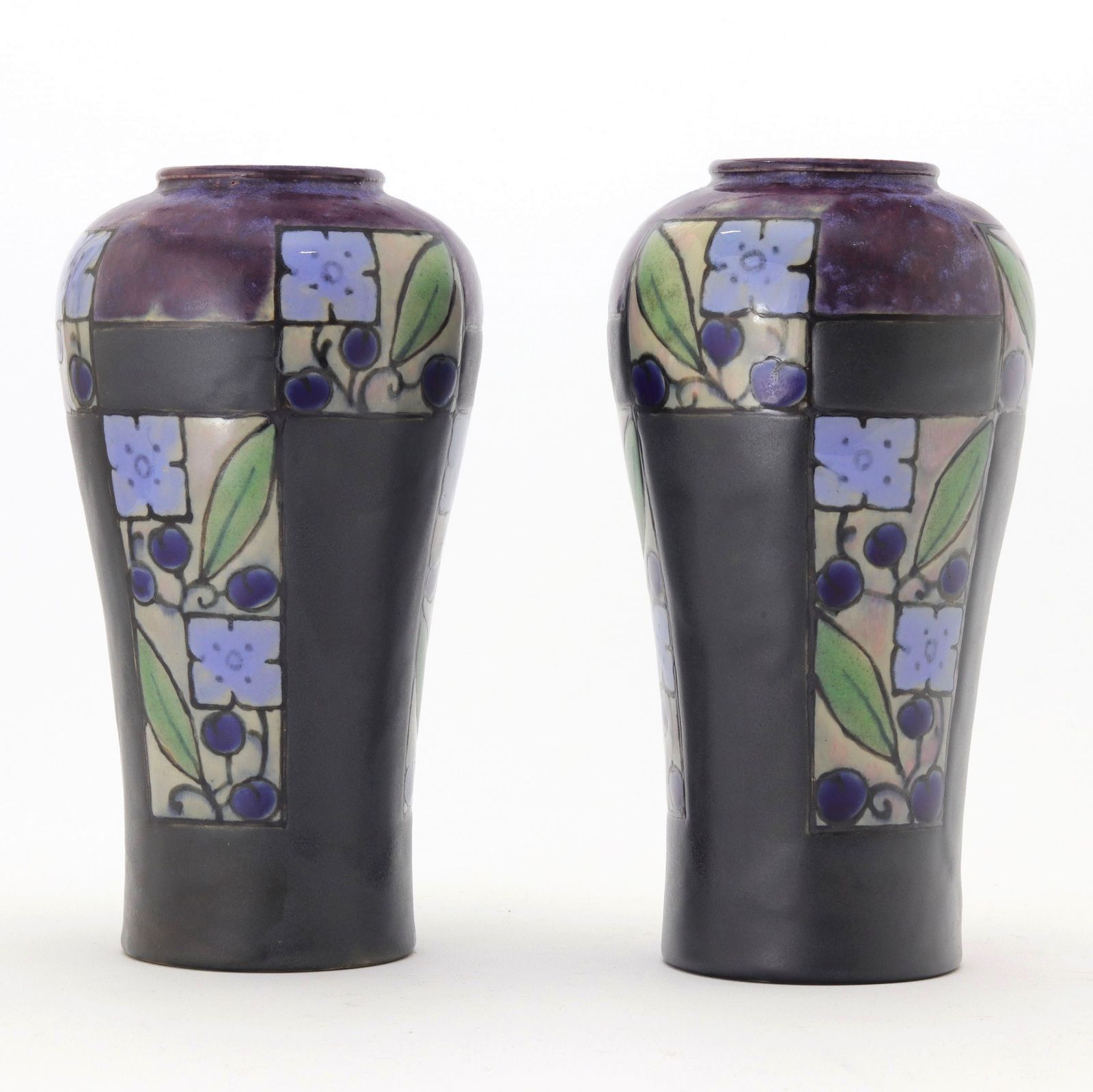 Pair Of Royal Doulton Art Deco Stoneware Vases By Florrie Jones C1920