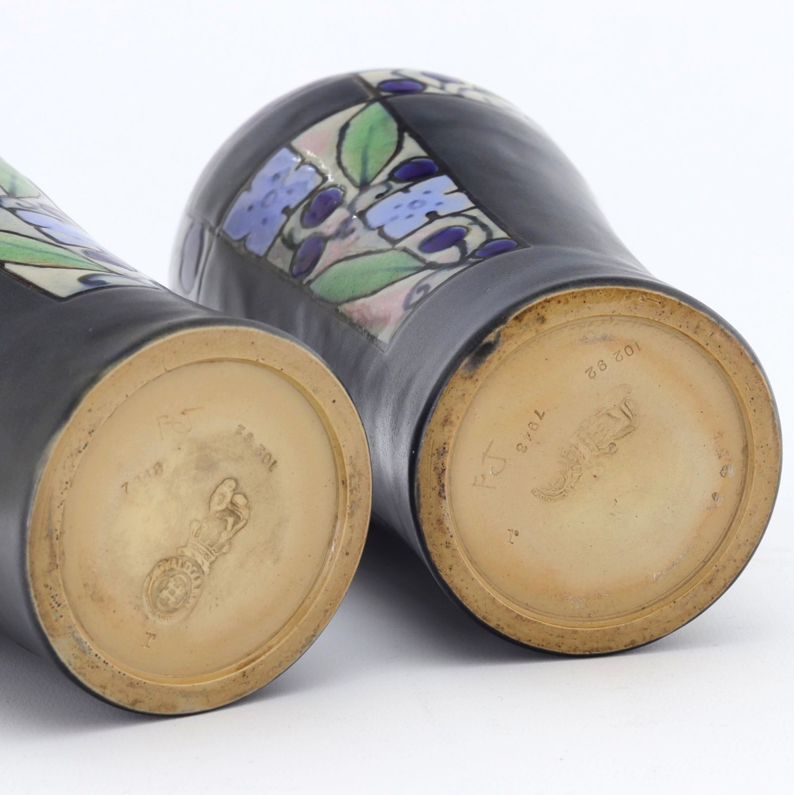 Pair Of Royal Doulton Art Deco Stoneware Vases By Florrie Jones C1920 photo vintage