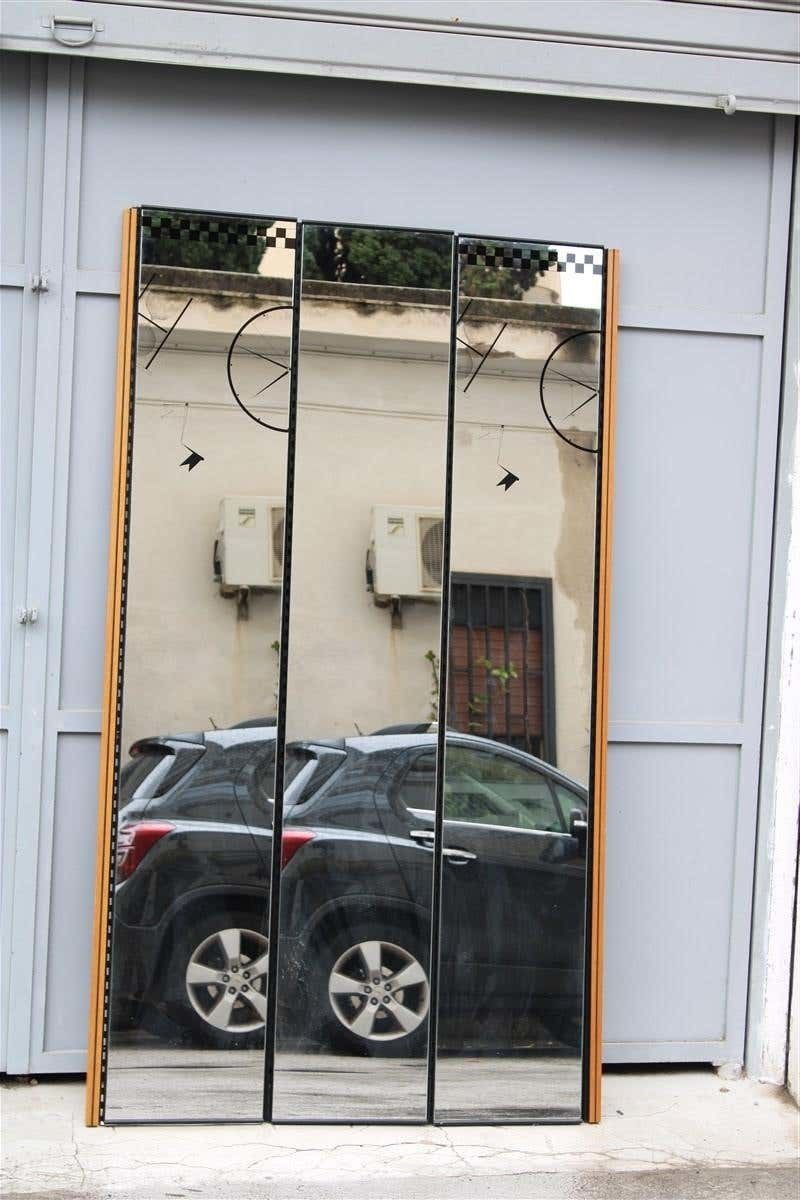 Home Decor Rimadesio Wall Mirror Lucio Del Pezzo Italy 1980 Serigraphs Black And Wood photo