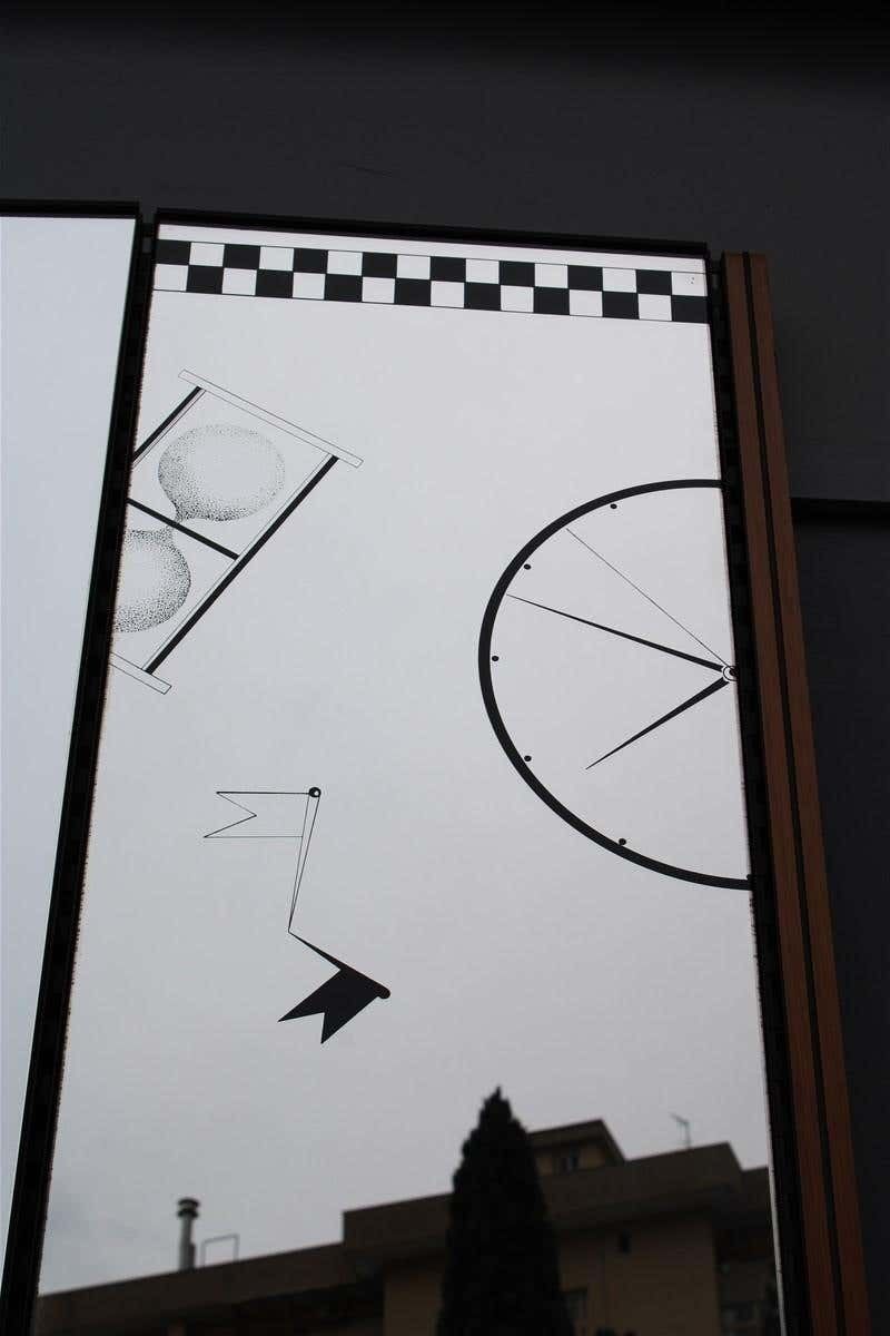 3200.0 Rimadesio Wall Mirror Lucio Del Pezzo Italy 1980 Serigraphs Black And Wood photo
