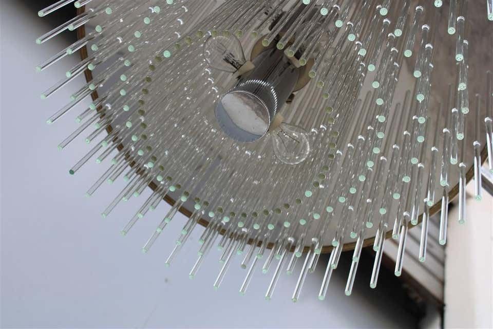 Sciolari Round Brass And Steel Minimal Chandelier Italian Design Crystall, 1960 photo for sale